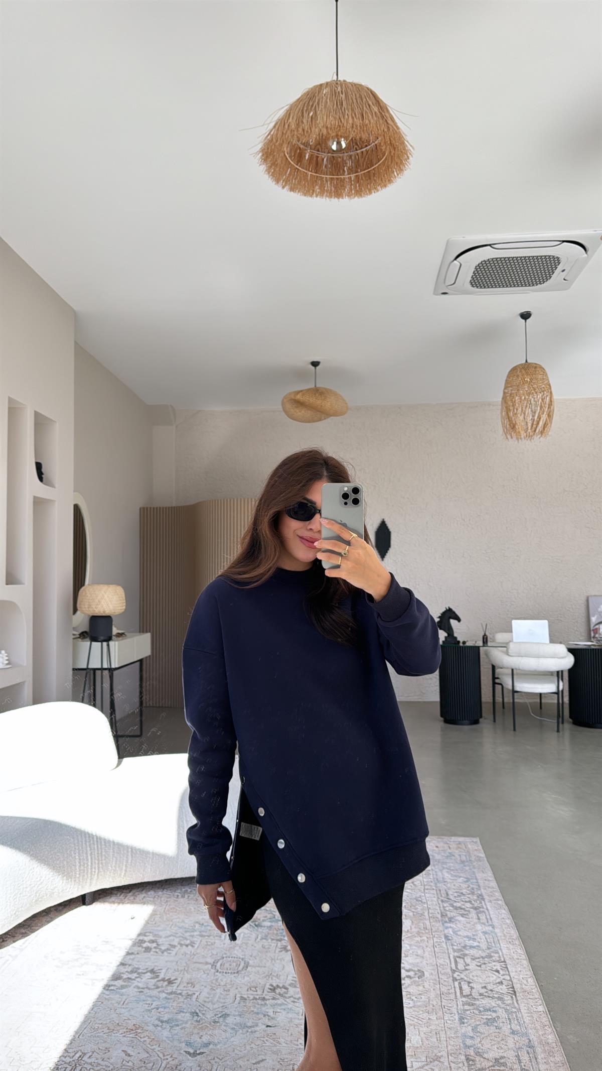 Lacivert Çıtçıt Detaylı Sweatshirt