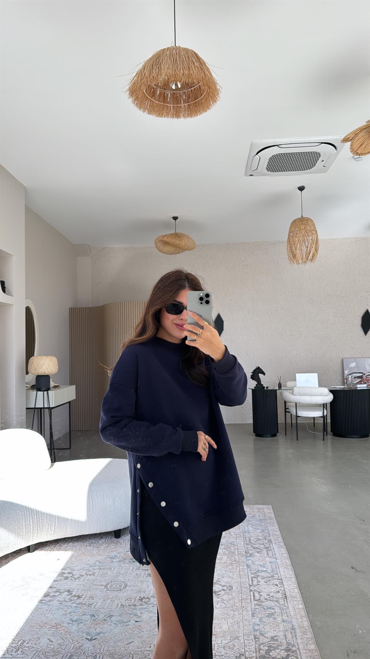 Lacivert Çıtçıt Detaylı Sweatshirt