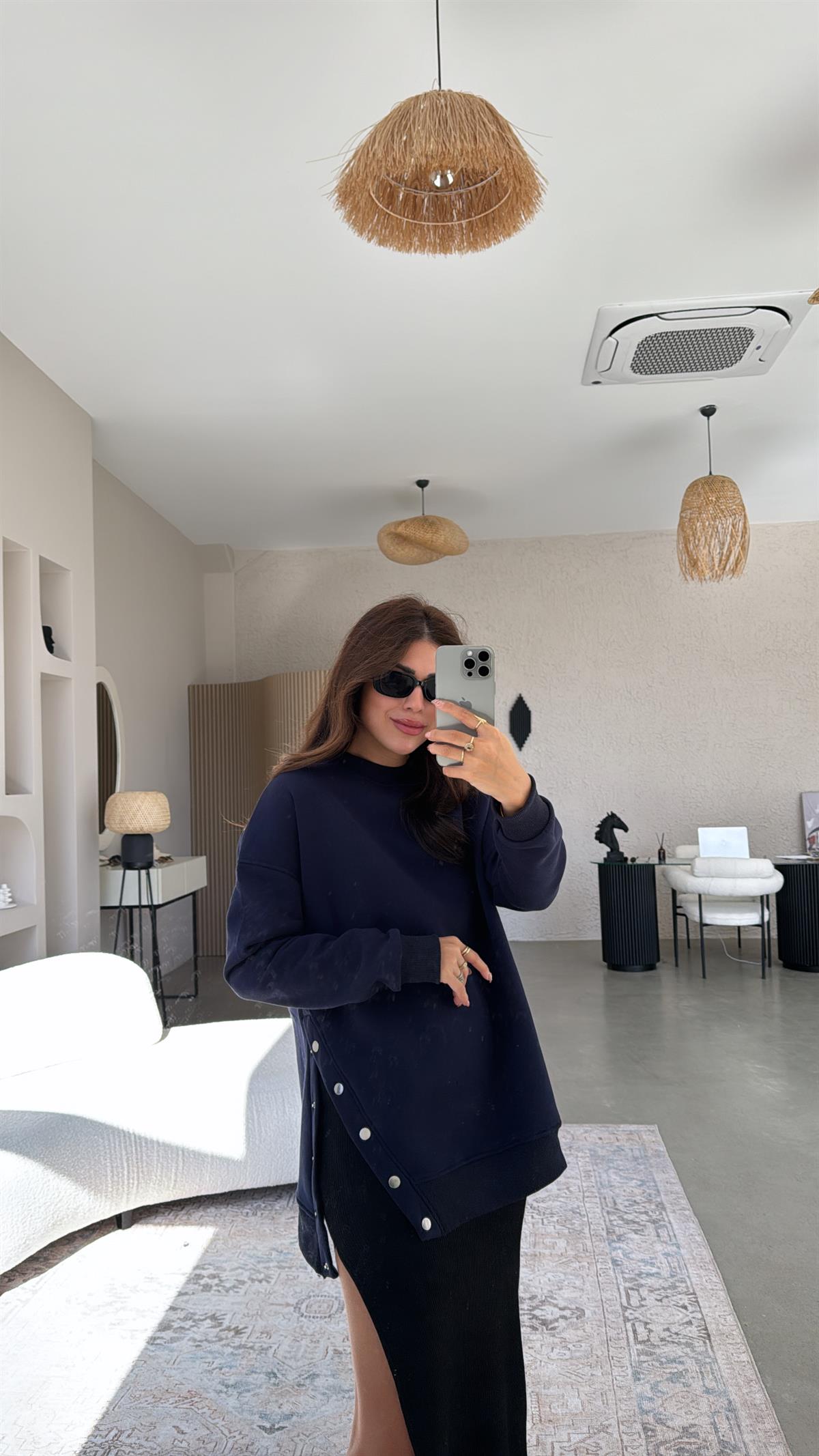 Lacivert Çıtçıt Detaylı Sweatshirt