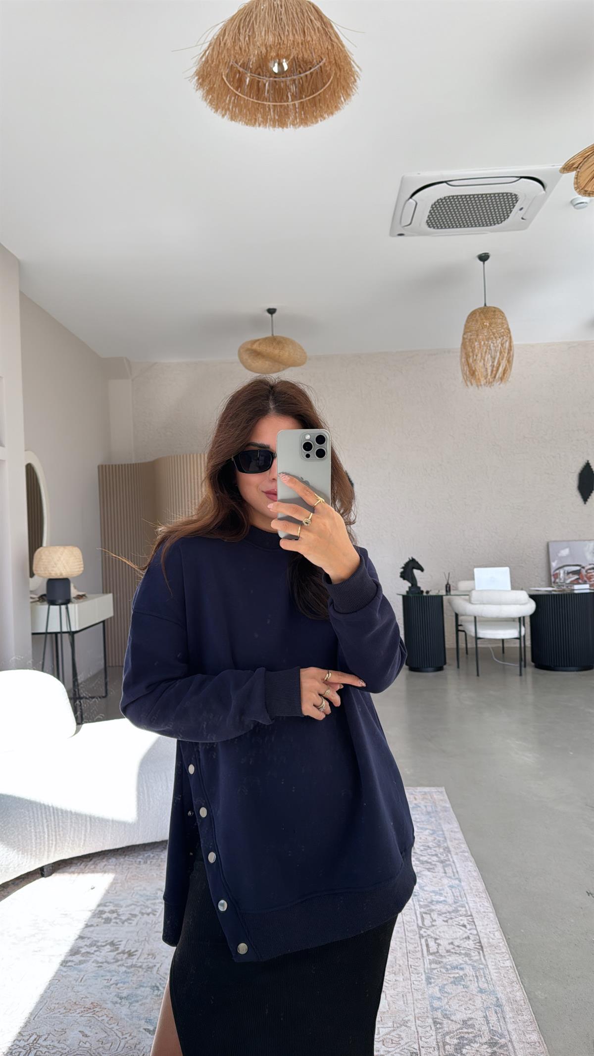 Lacivert Çıtçıt Detaylı Sweatshirt