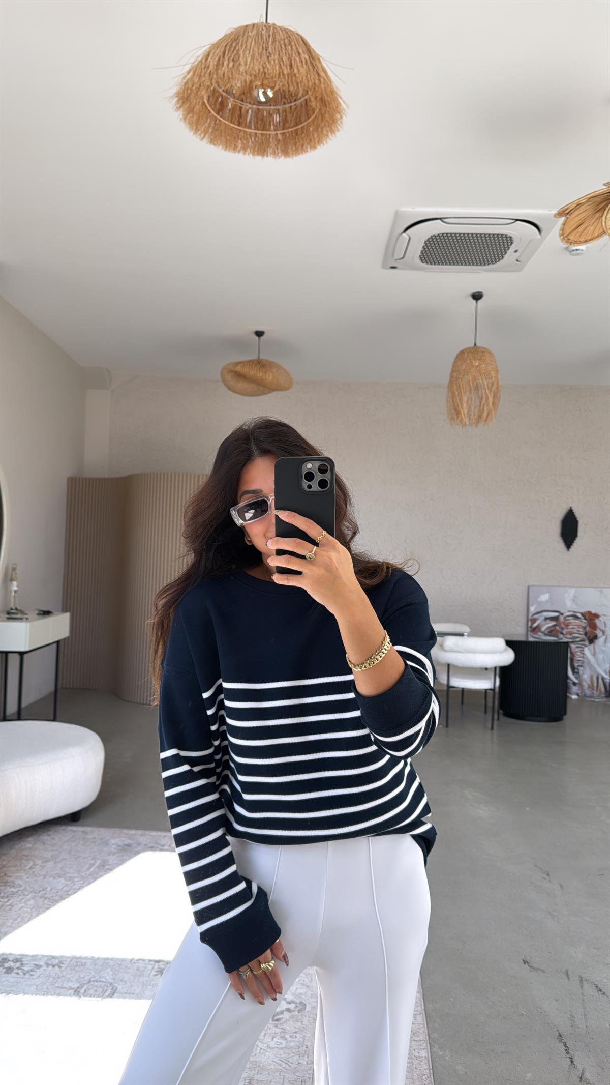 Lacivert Çizgili İthal Çelik Triko