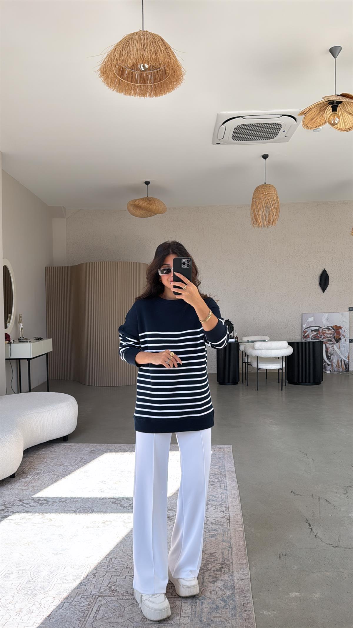 Lacivert Çizgili İthal Çelik Triko