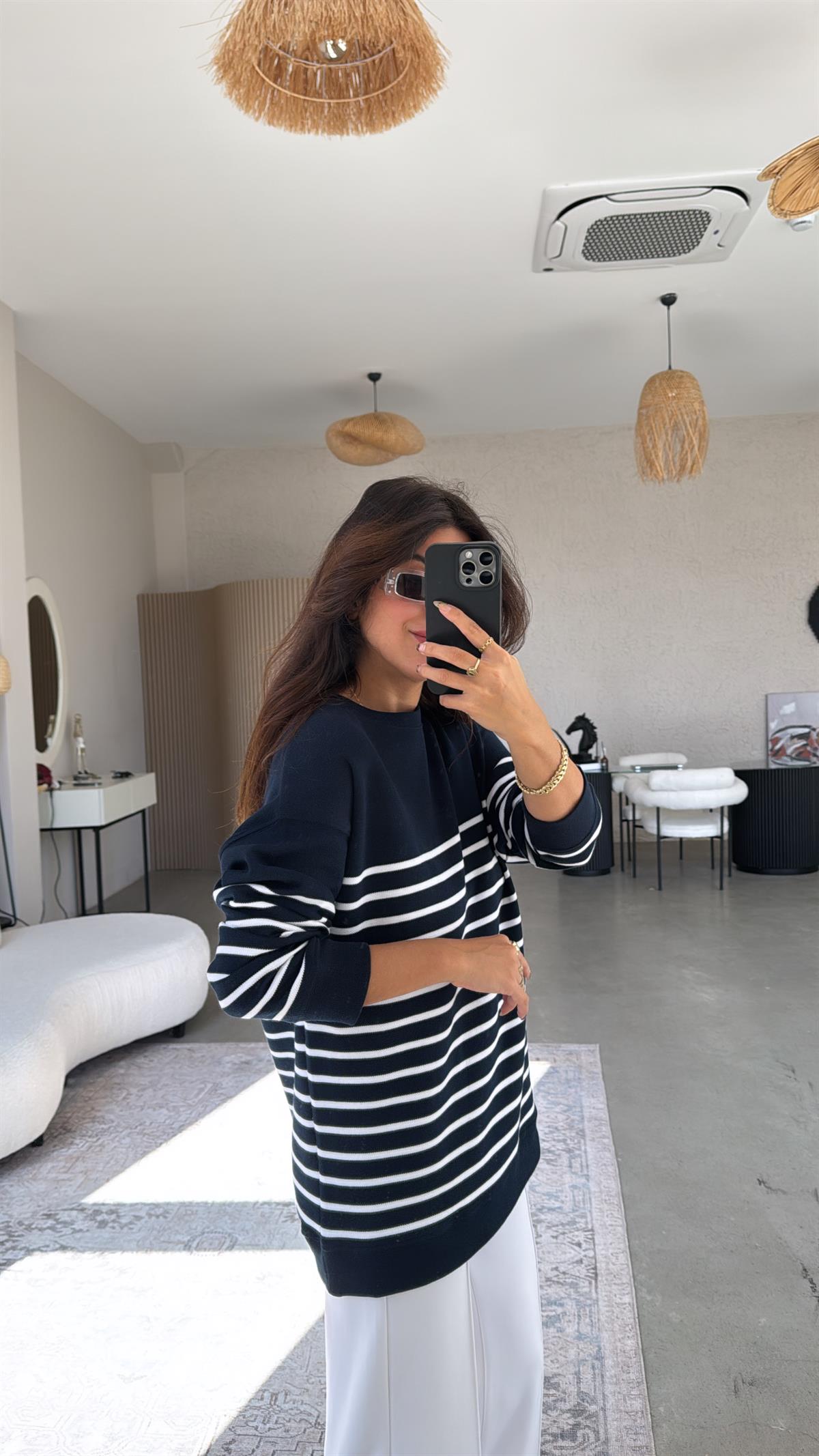 Lacivert Çizgili İthal Çelik Triko