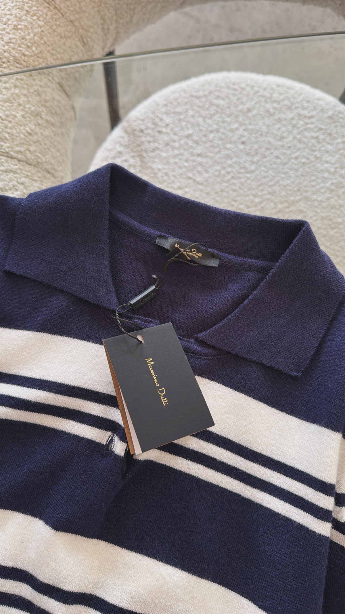 Lacivert Çizgili Kısa Kol Massi Triko Bluz