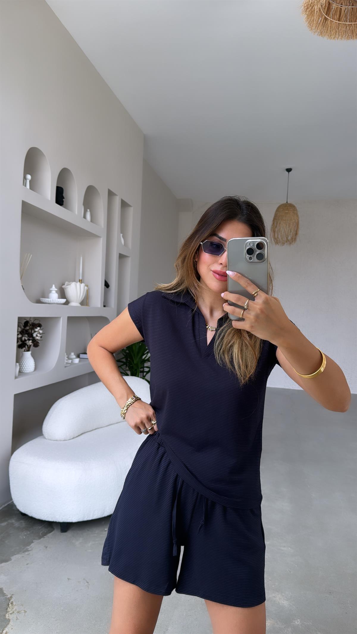 Lacivert Çizgili Modal Takım