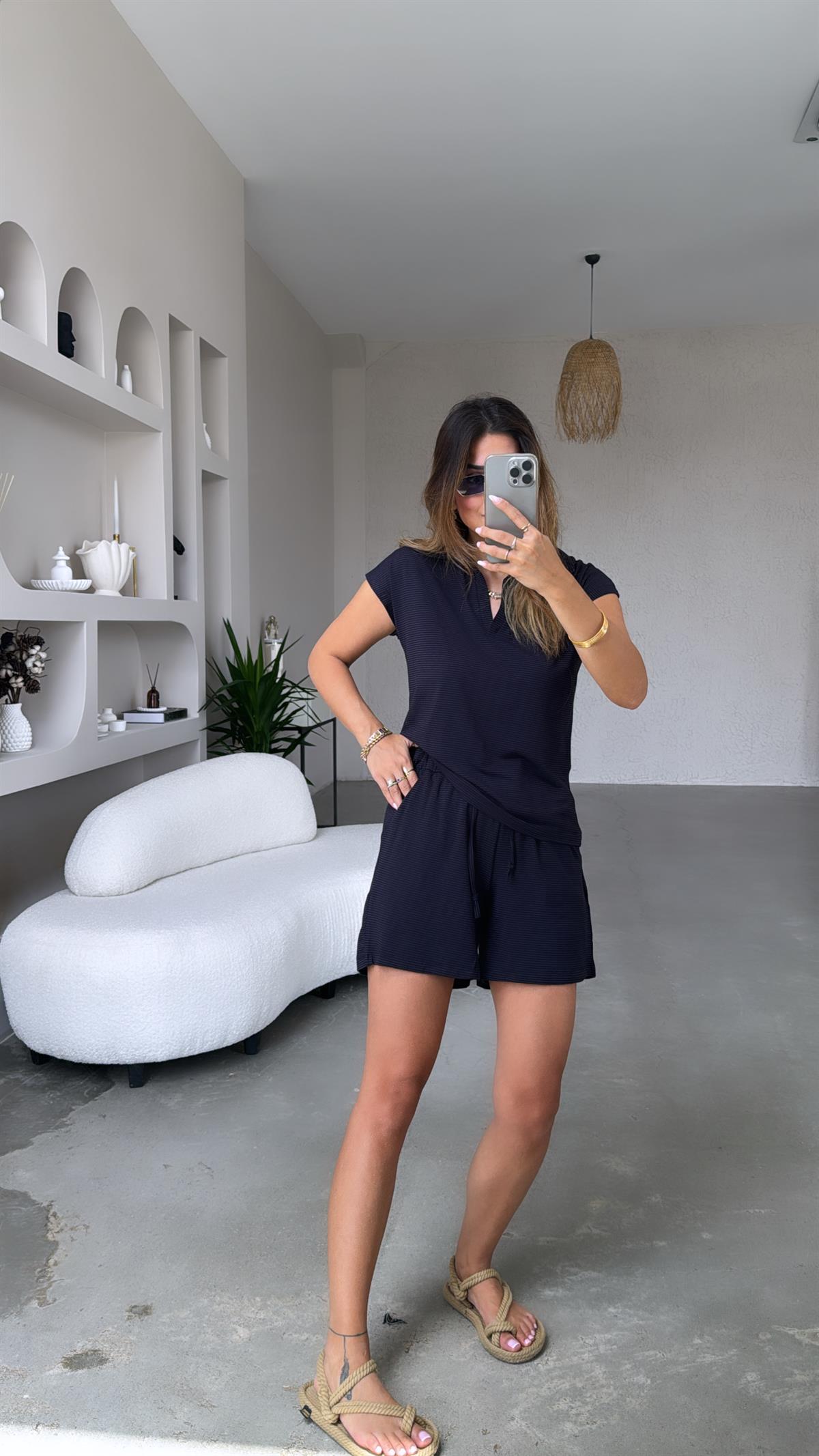 Lacivert Çizgili Modal Takım