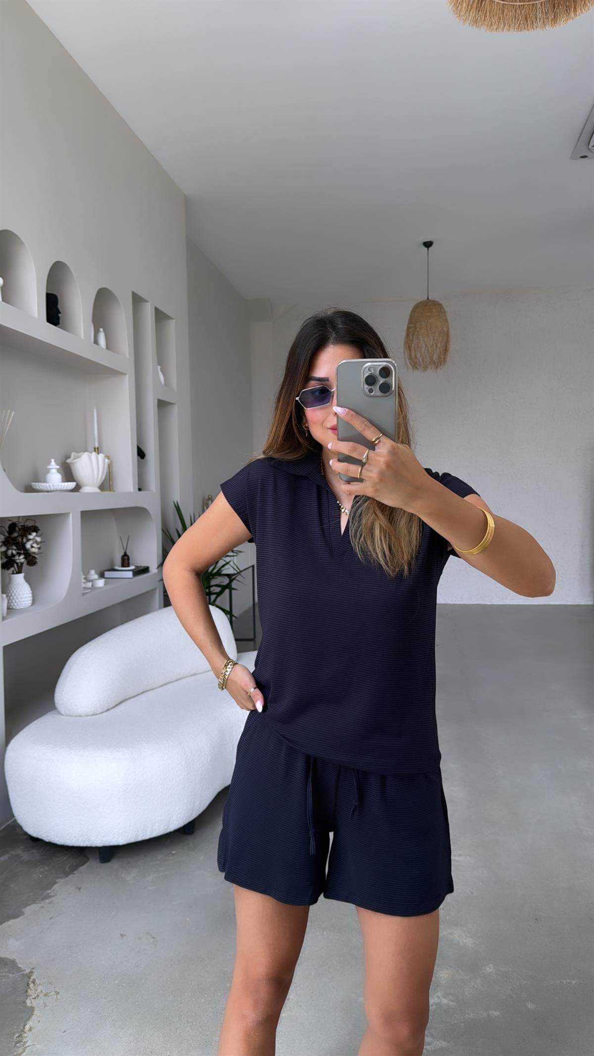 Lacivert Çizgili Modal Takım