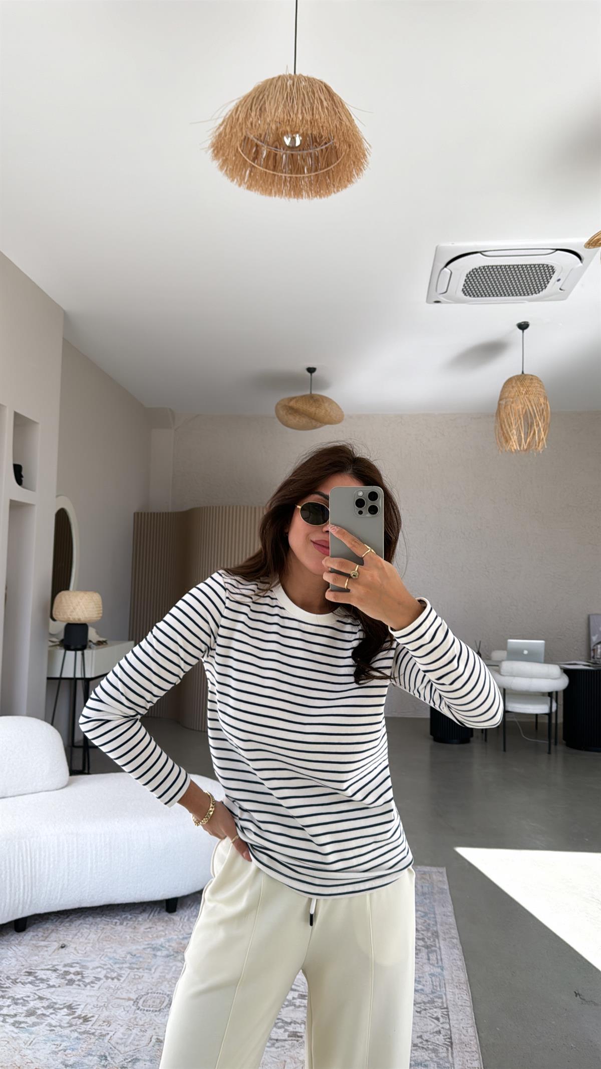 Lacivert Çizgili Mssmo Bluz