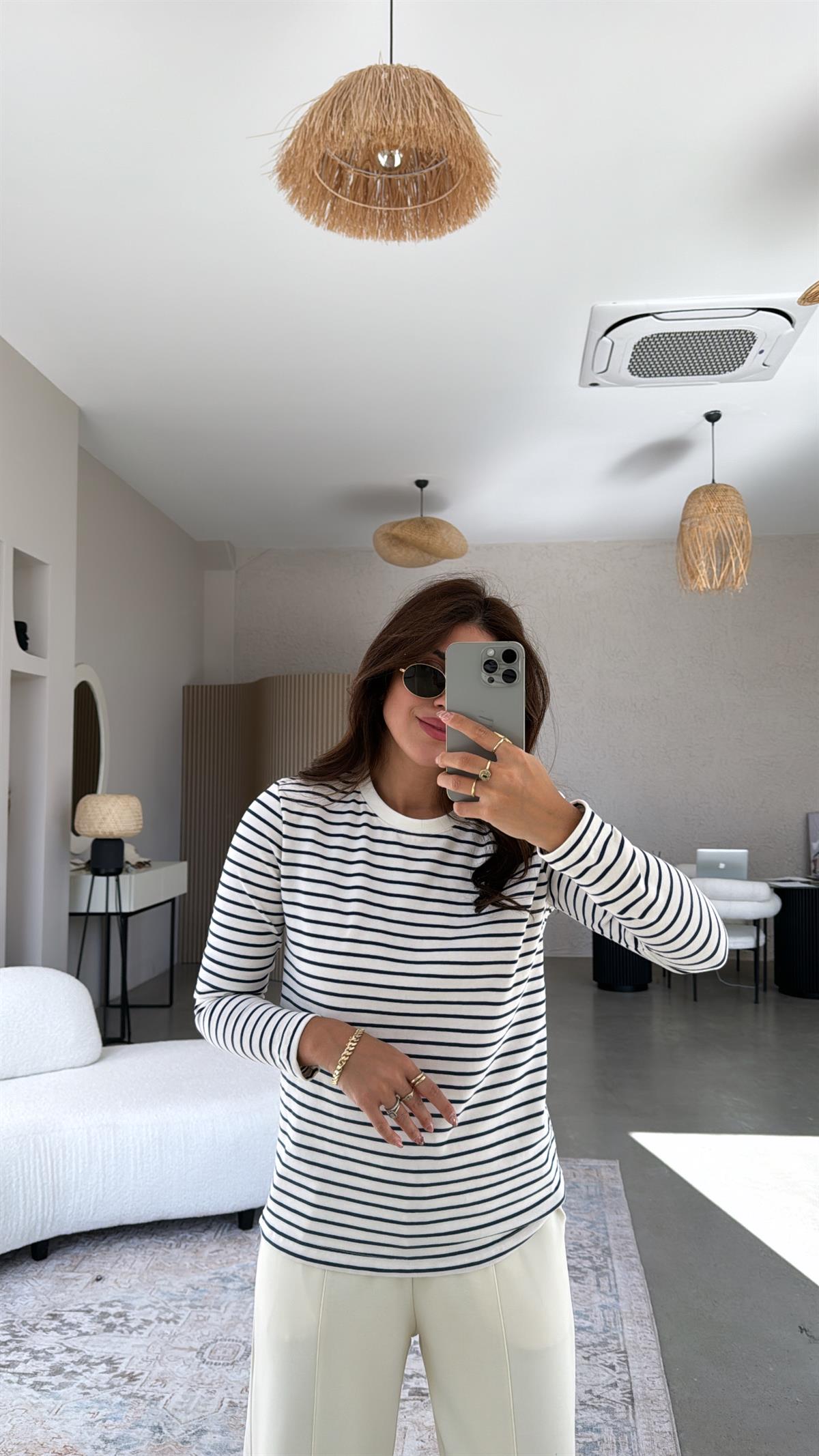 Lacivert Çizgili Mssmo Bluz