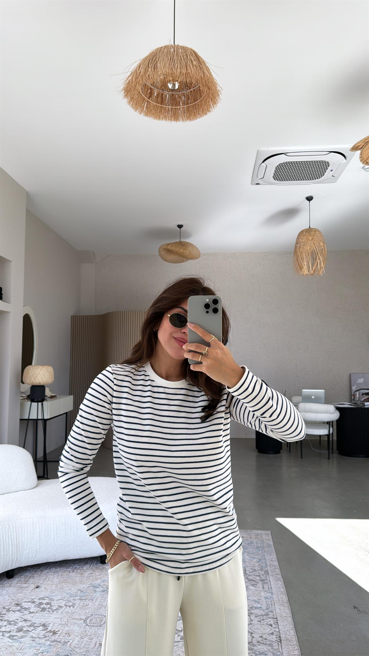 Lacivert Çizgili Mssmo Bluz