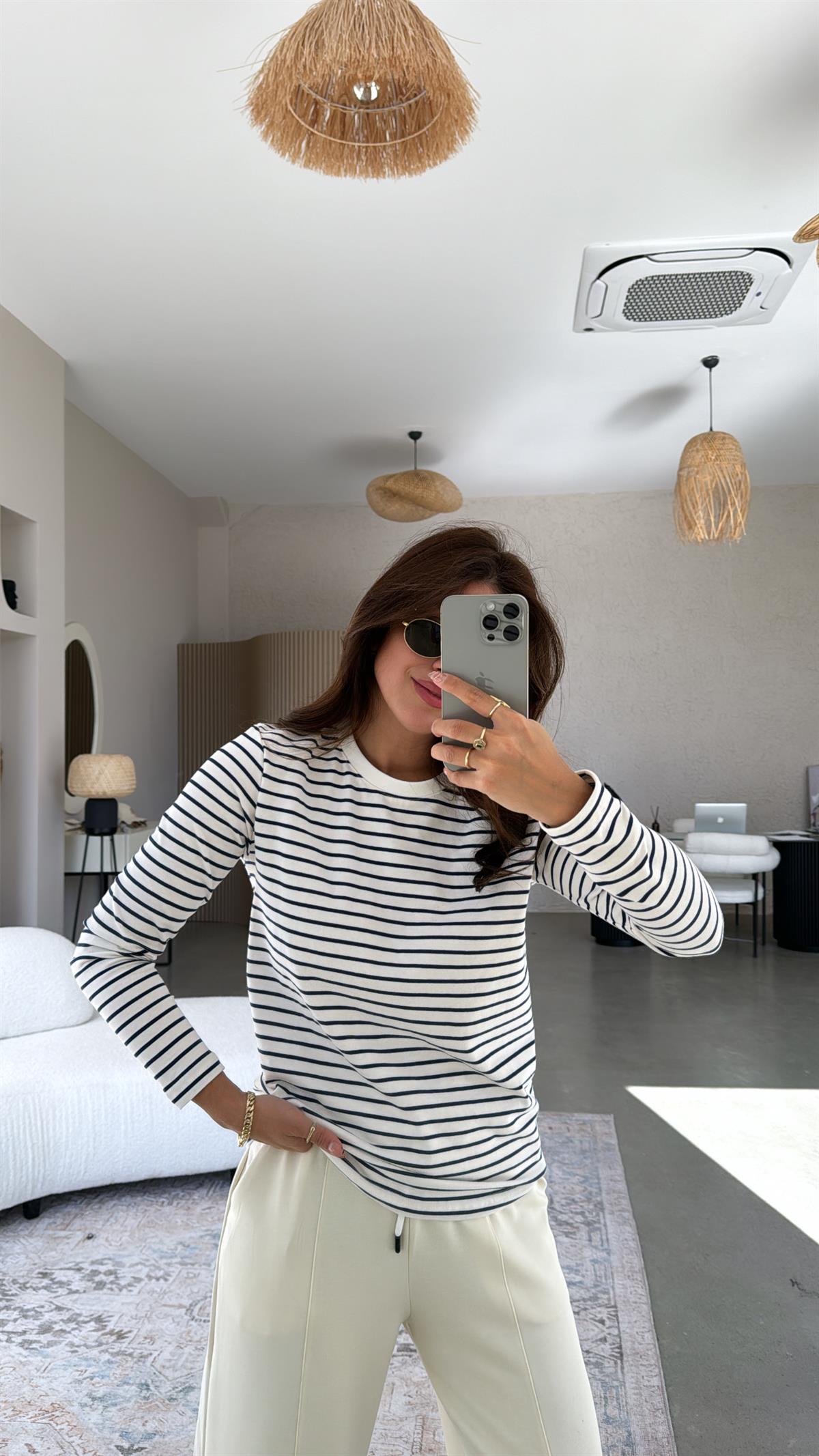 Lacivert Çizgili Mssmo Bluz