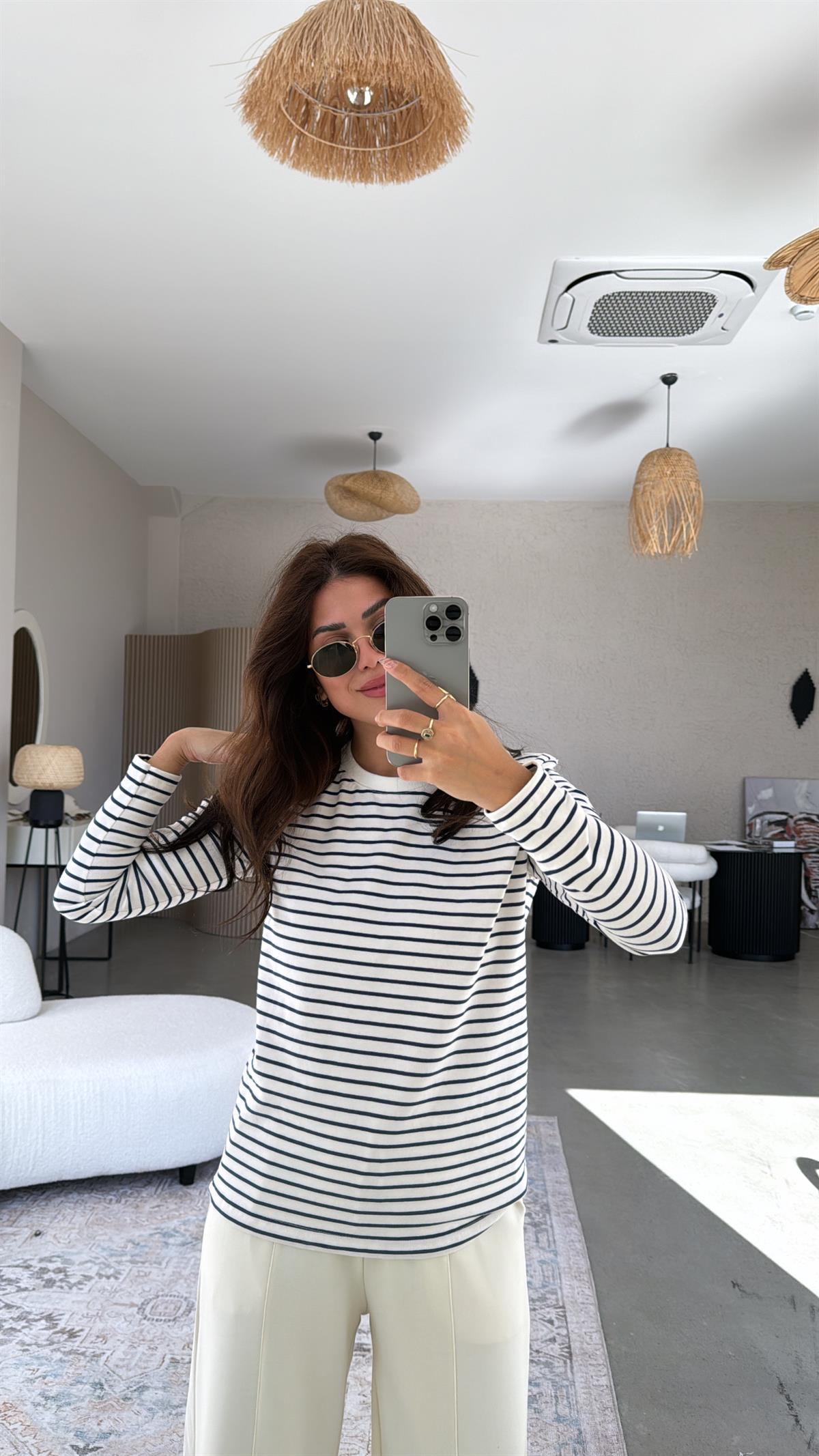 Lacivert Çizgili Mssmo Bluz