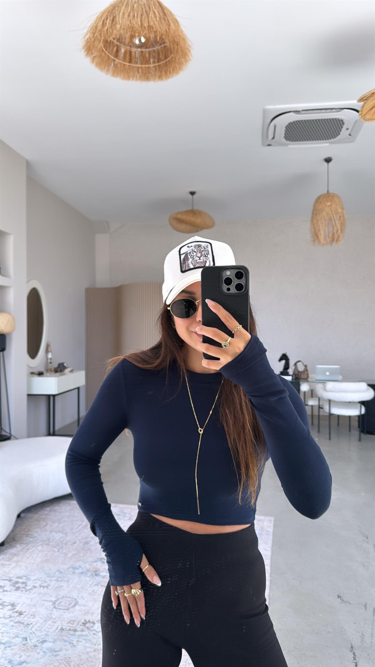 Lacivert Crop Parmak Geçme Body