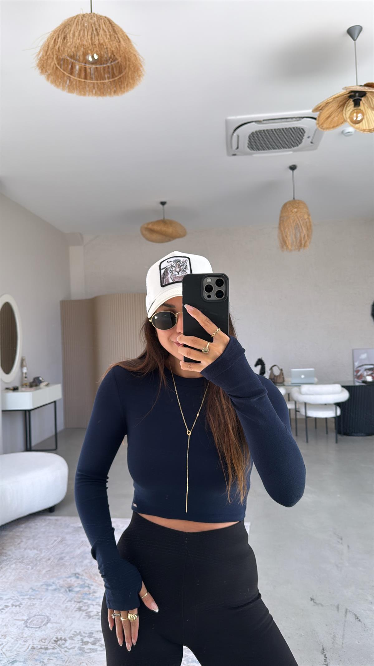 Lacivert Crop Parmak Geçme Body