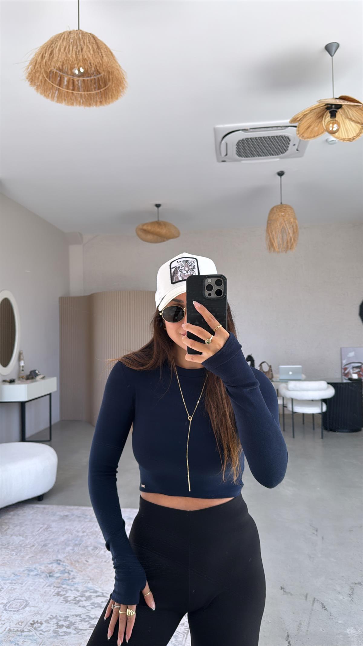 Lacivert Crop Parmak Geçme Body