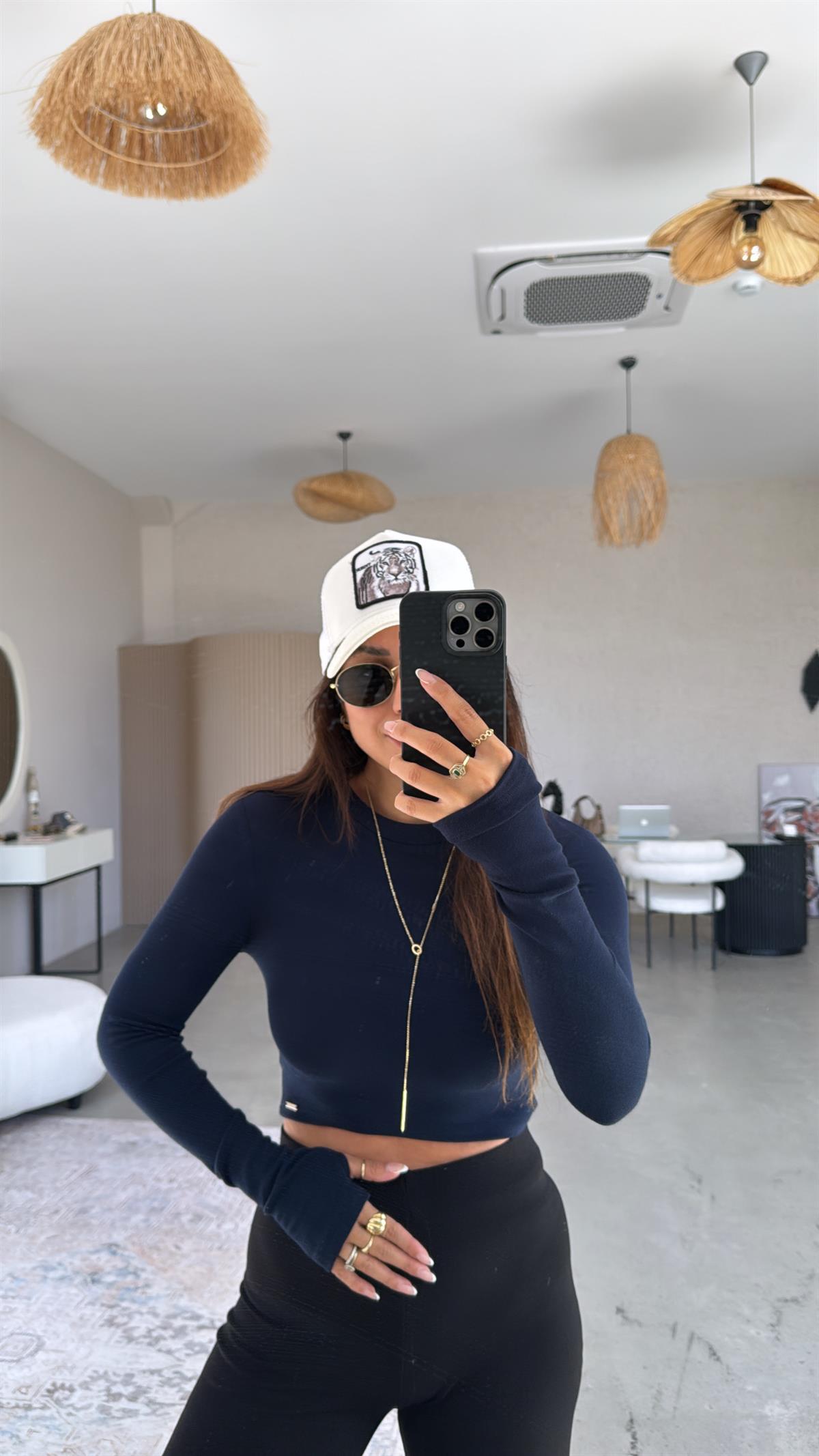 Lacivert Crop Parmak Geçme Body