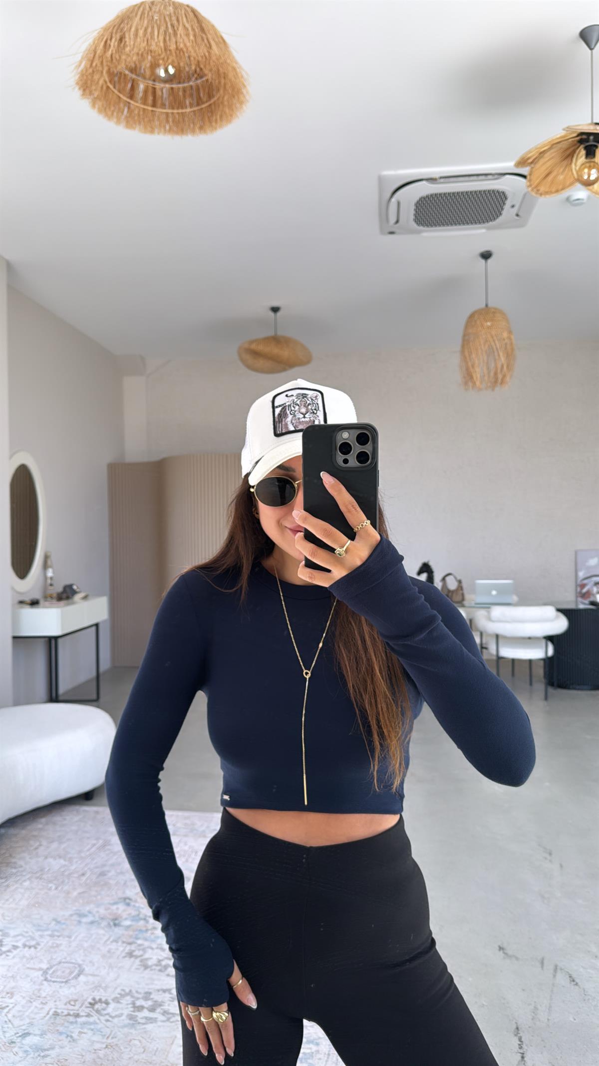 Lacivert Crop Parmak Geçme Body