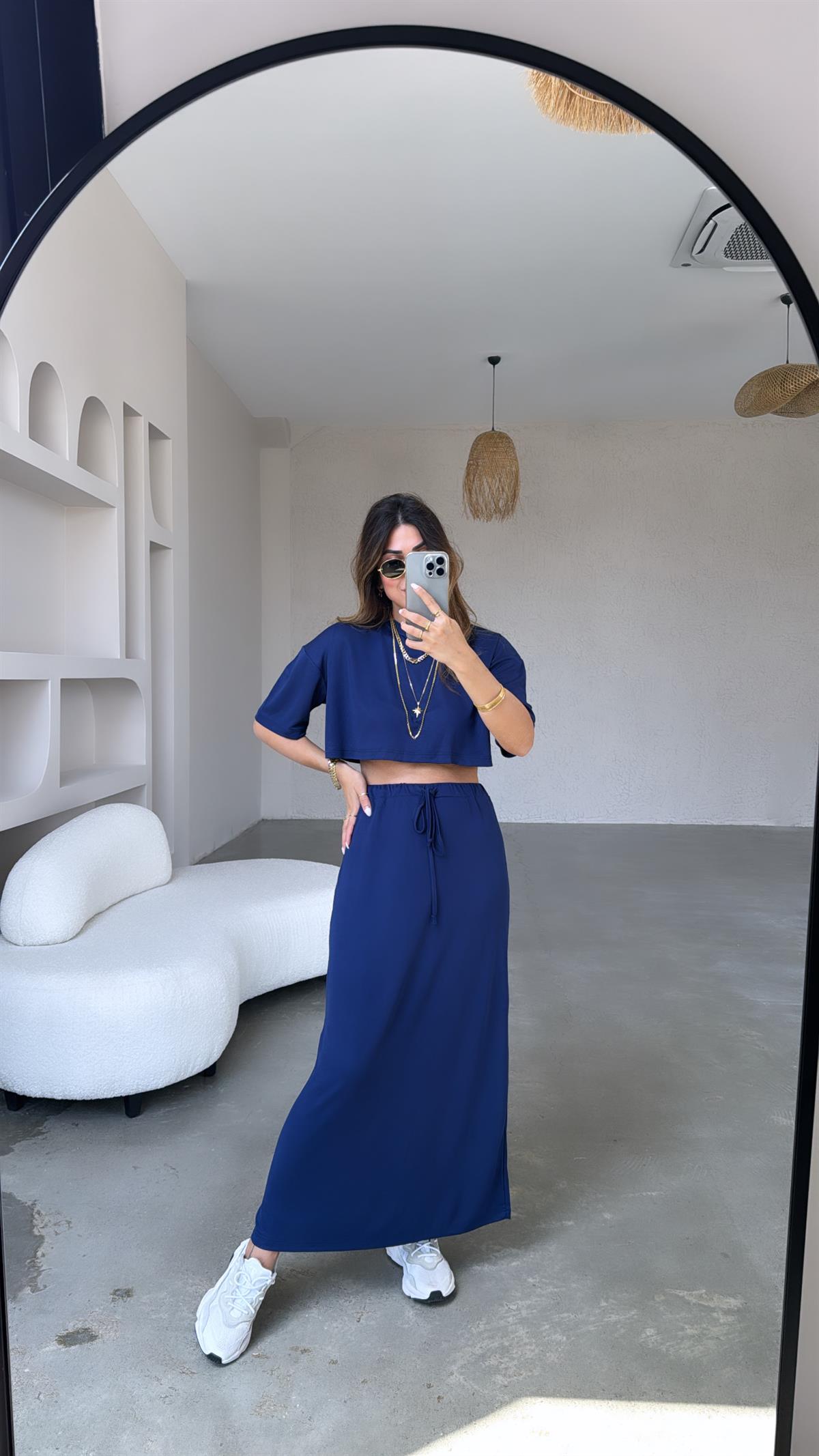 Lacivert Crop Tshirt Etek Takım