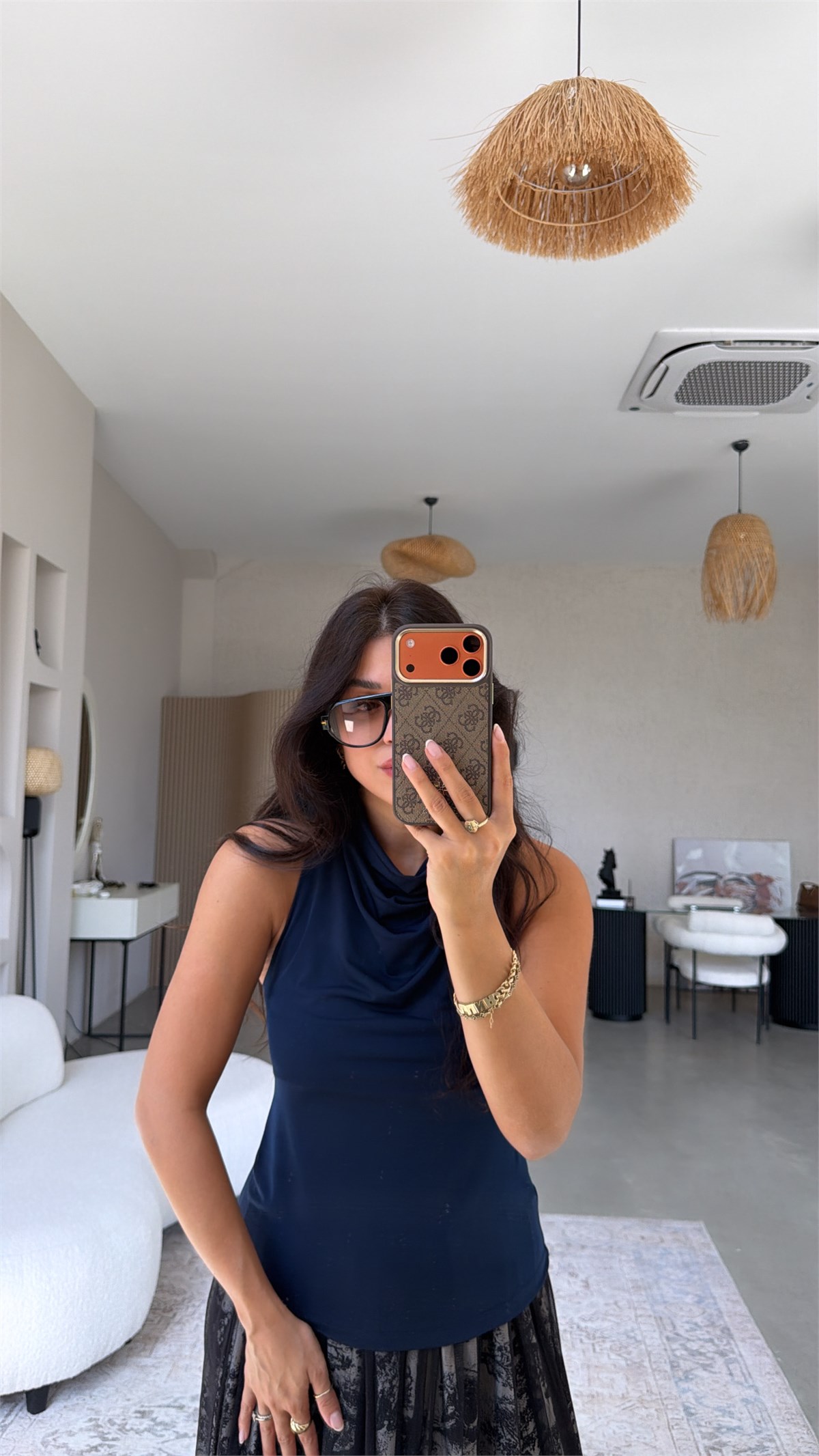 Lacivert Degaje Ense Düğmeli Bluz