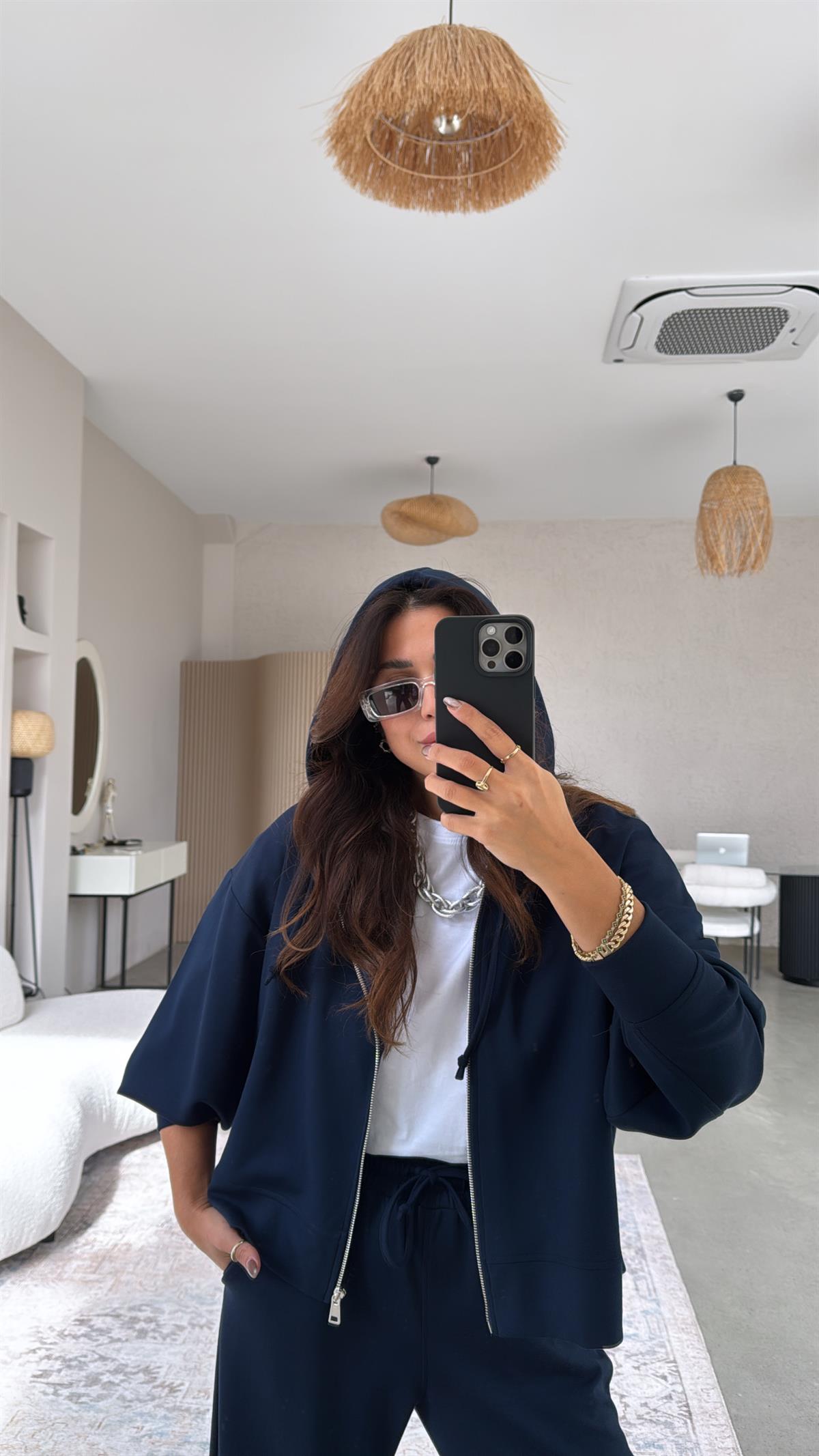 Lacivert Fermuarlı Ceketli Modal Eşofman Takım