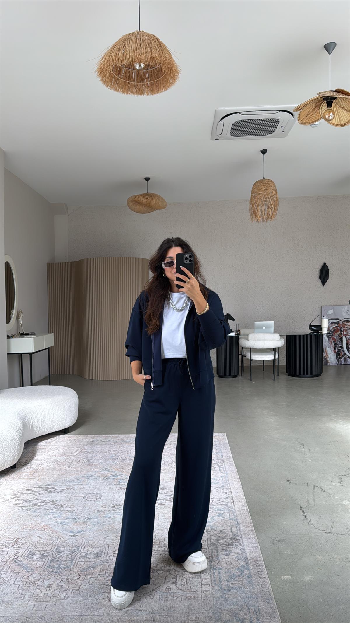 Lacivert Fermuarlı Ceketli Modal Eşofman Takım