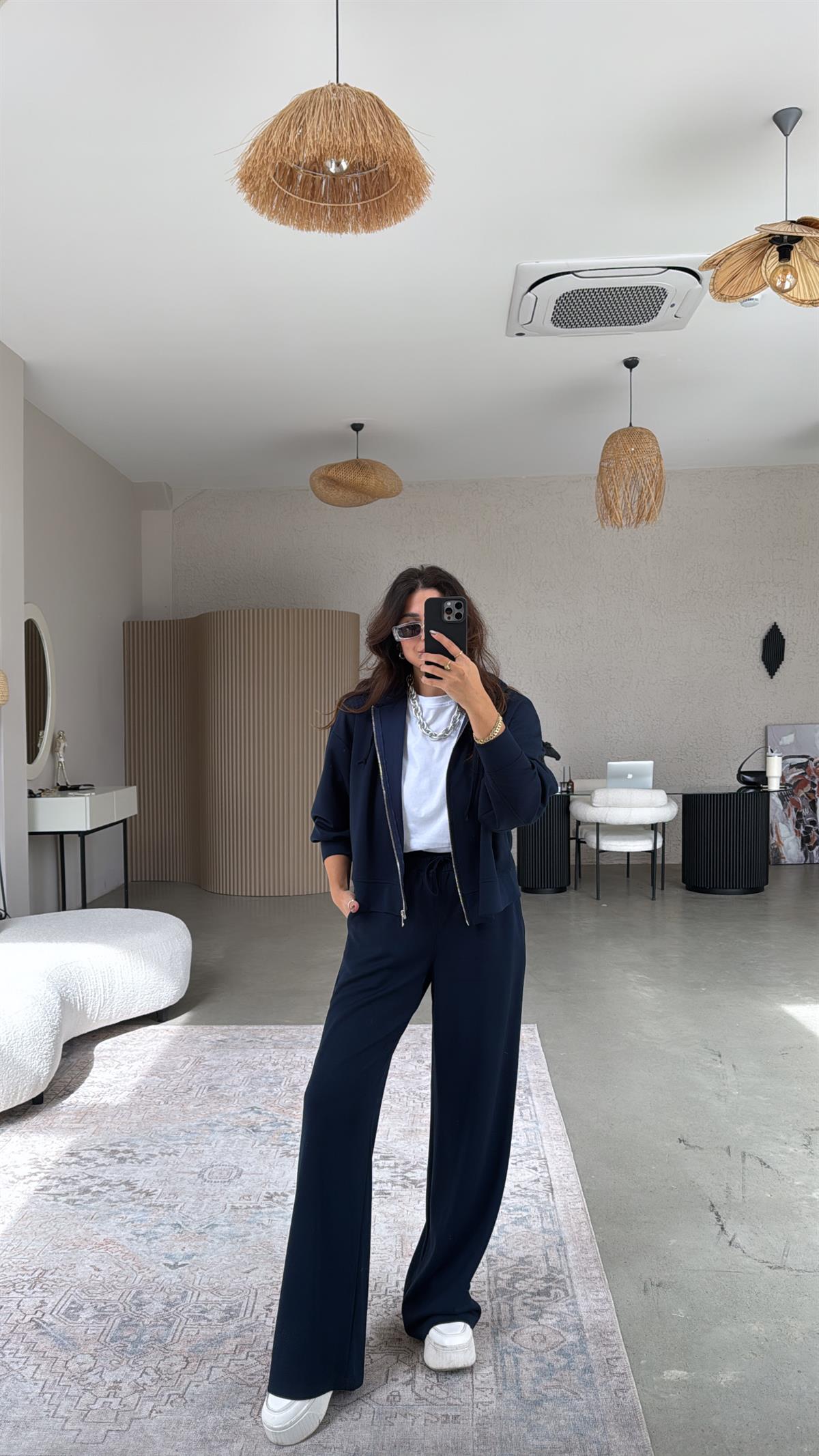 Lacivert Fermuarlı Ceketli Modal Eşofman Takım