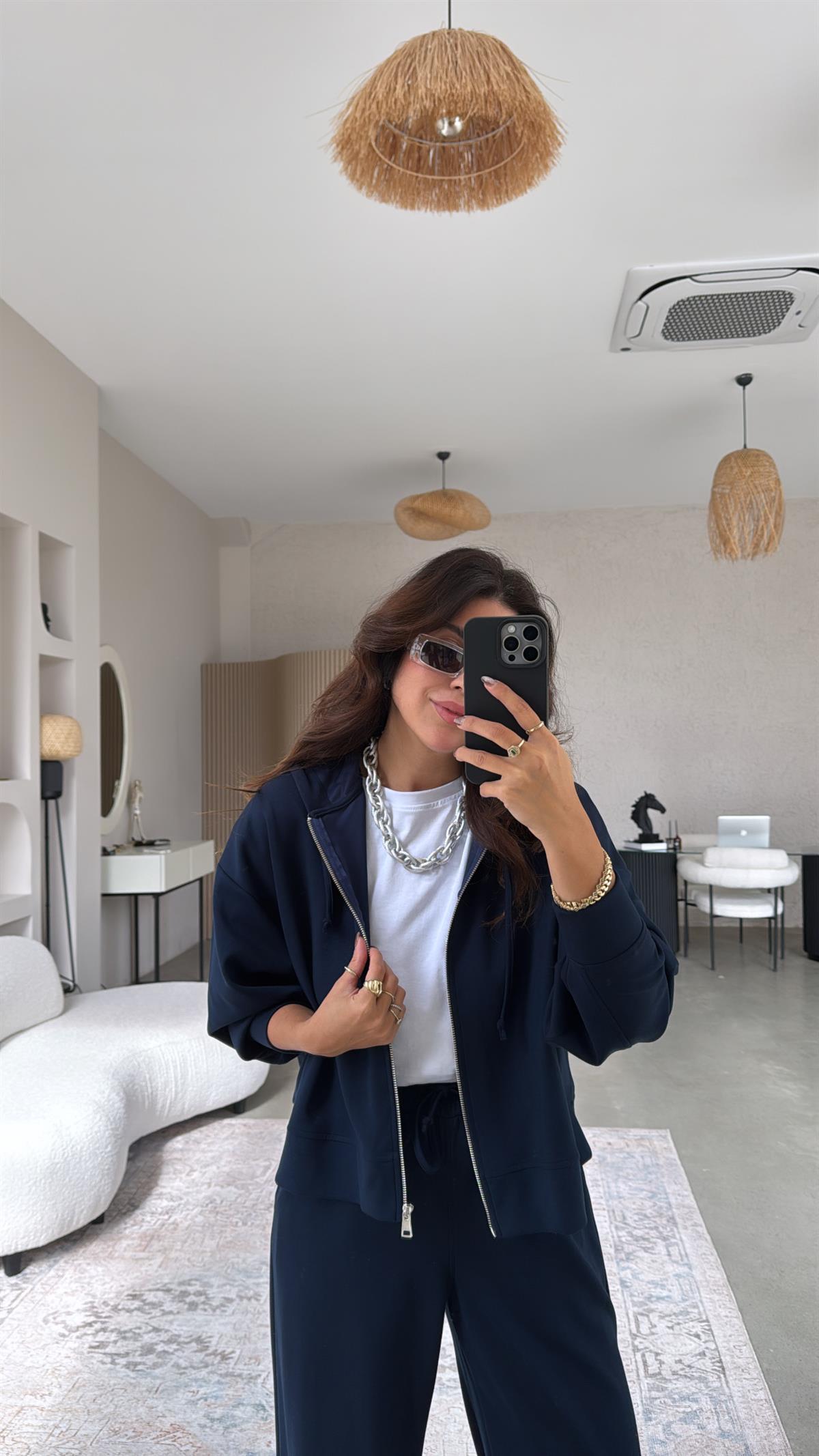 Lacivert Fermuarlı Ceketli Modal Eşofman Takım