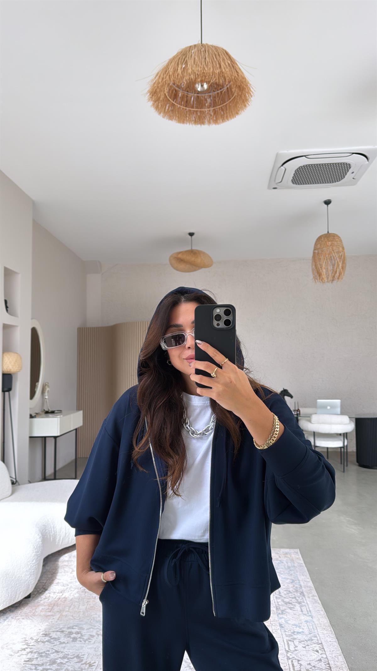 Lacivert Fermuarlı Ceketli Modal Eşofman Takım