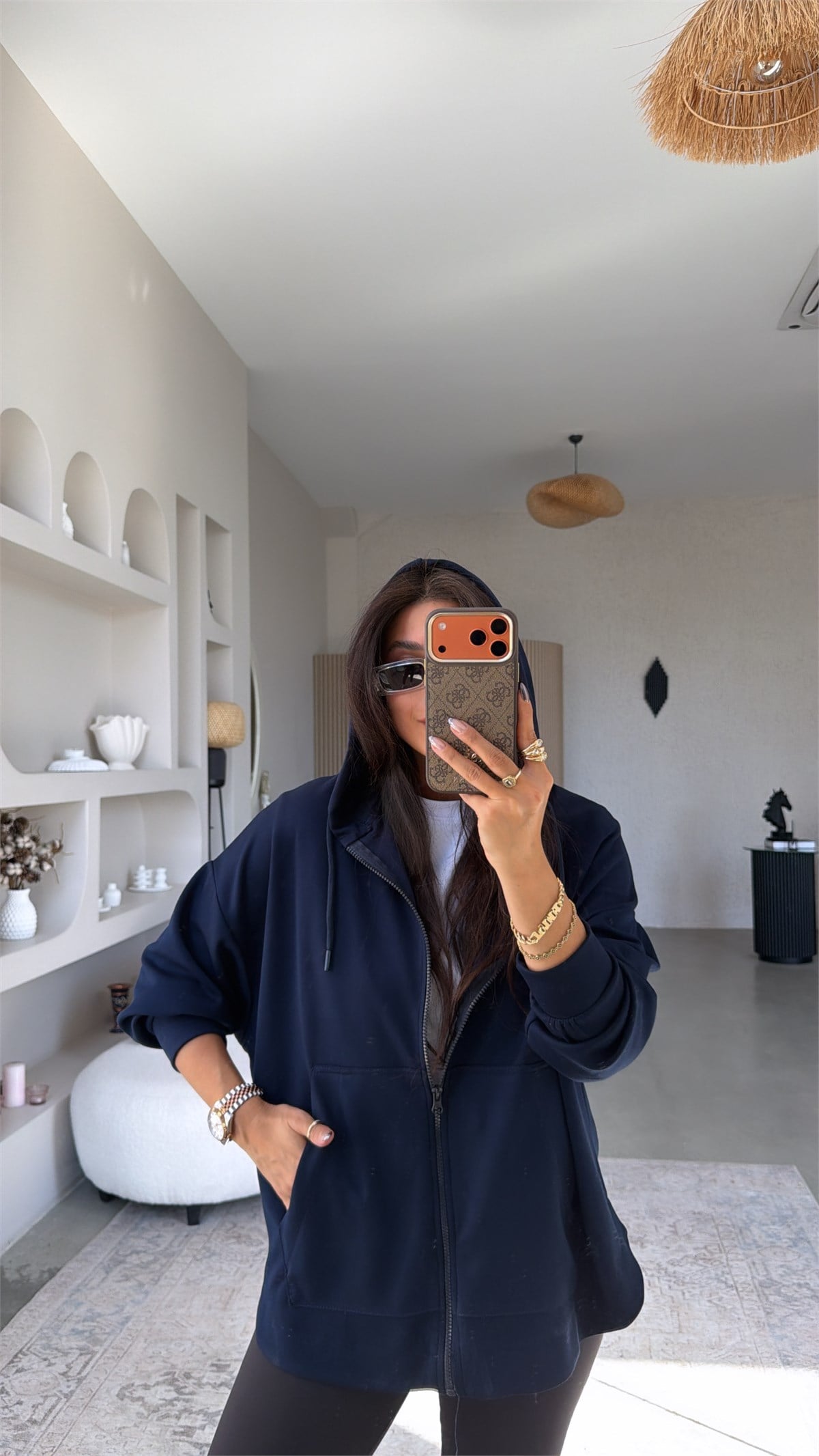 Lacivert Fermuarlı Cepli Modal Hoodie