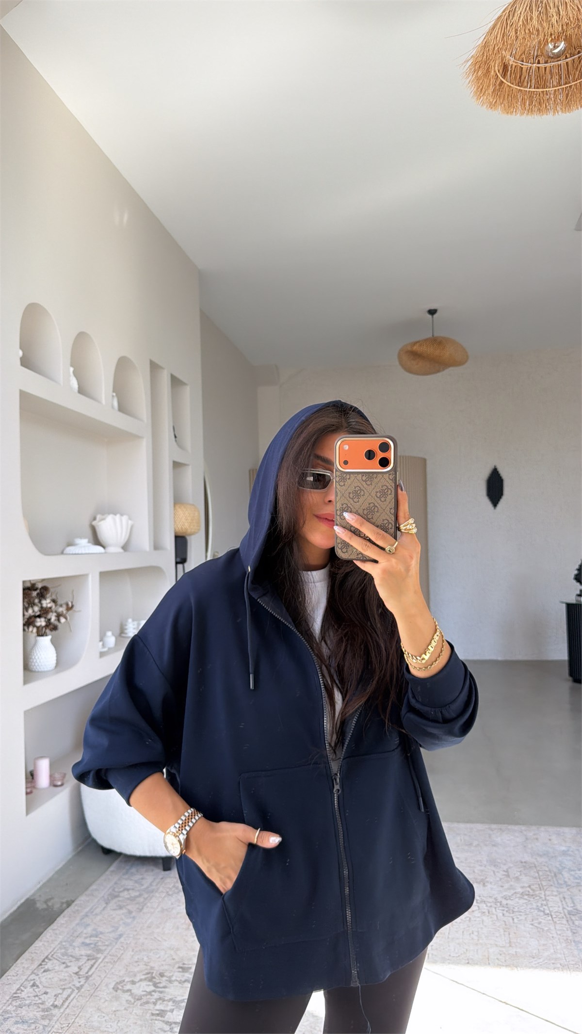 Lacivert Fermuarlı Cepli Modal Hoodie