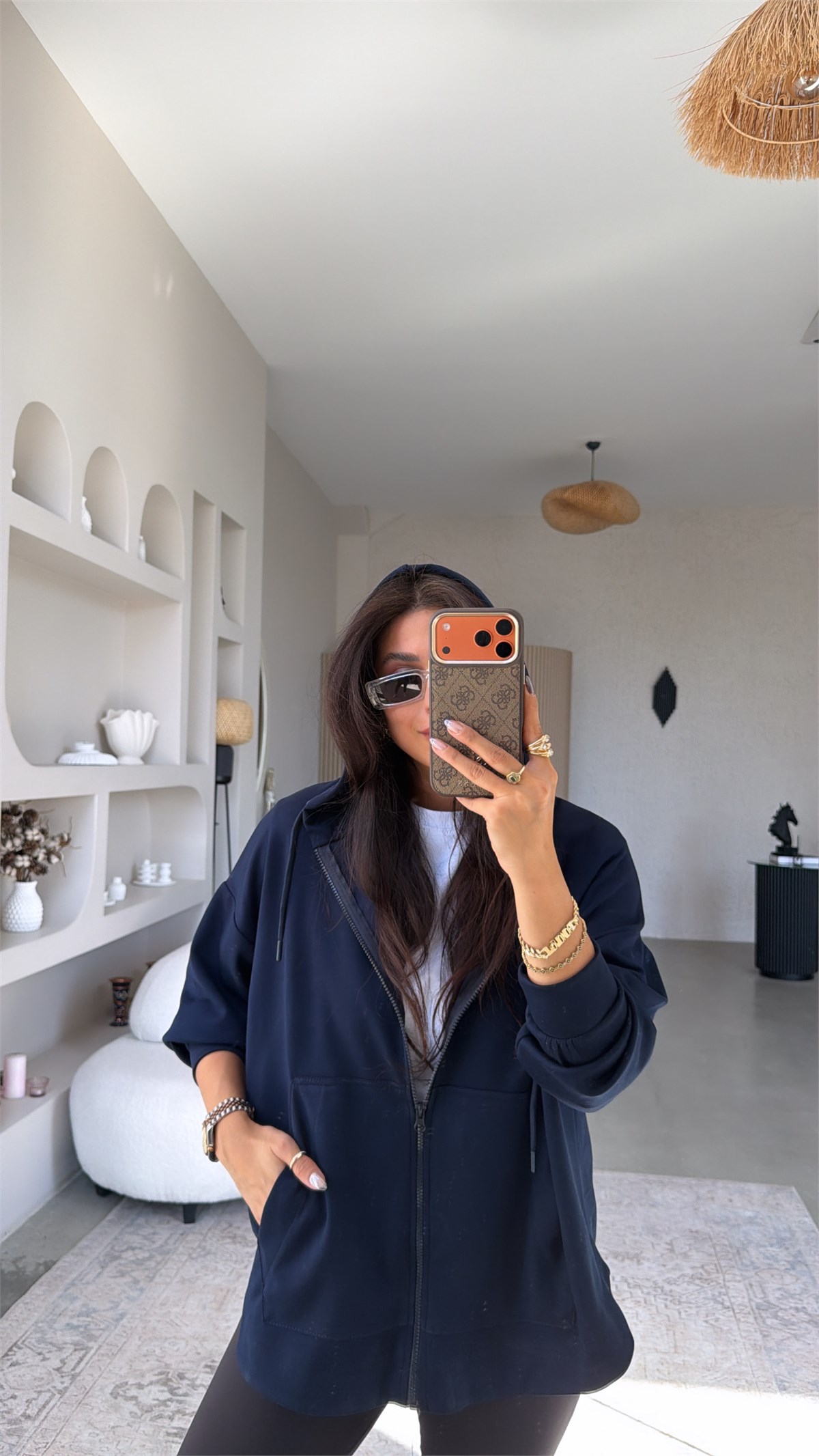 Lacivert Fermuarlı Cepli Modal Hoodie