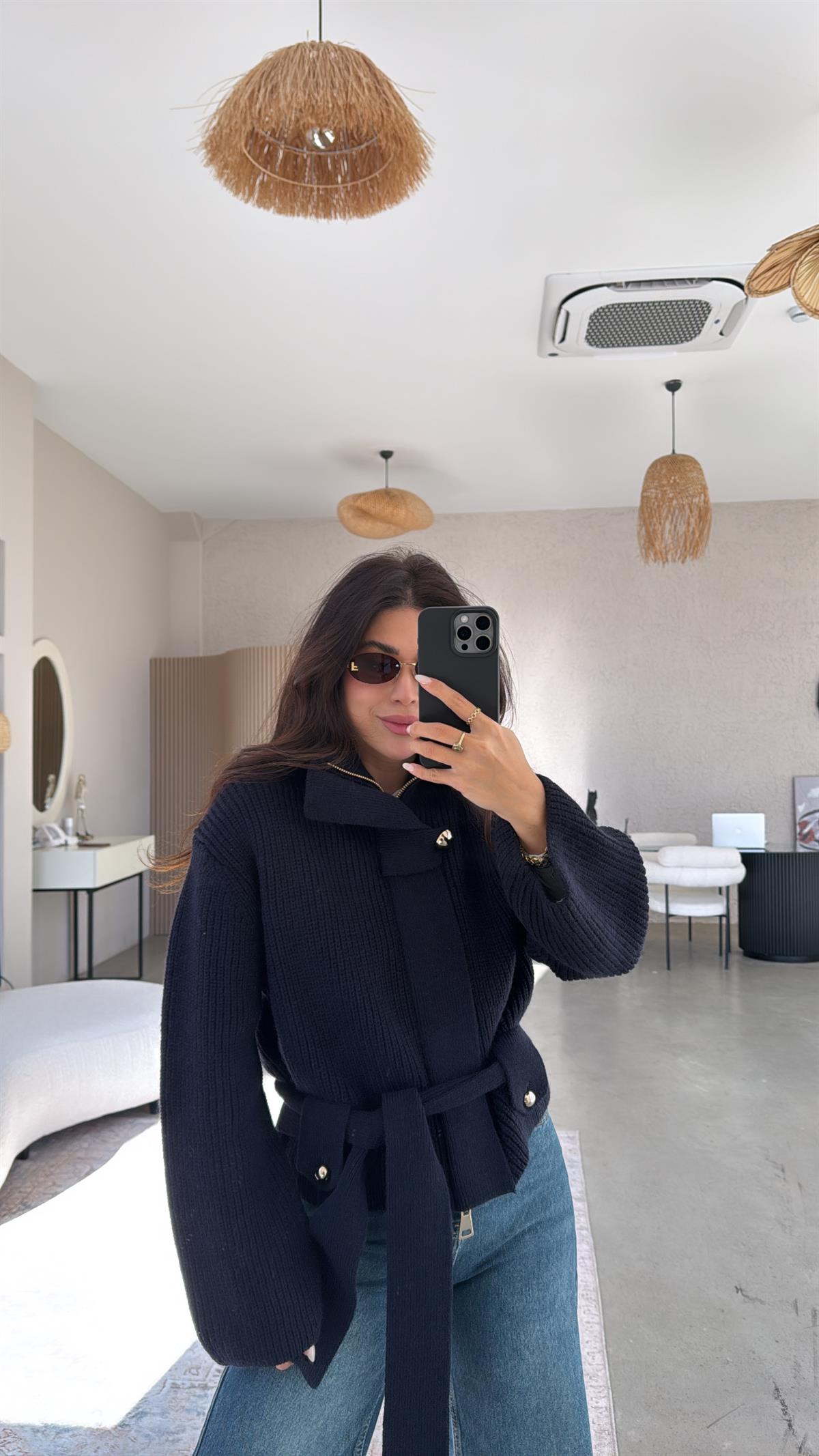 Lacivert Fermuarlı Dlv Premium Aksesuarlı Hırka