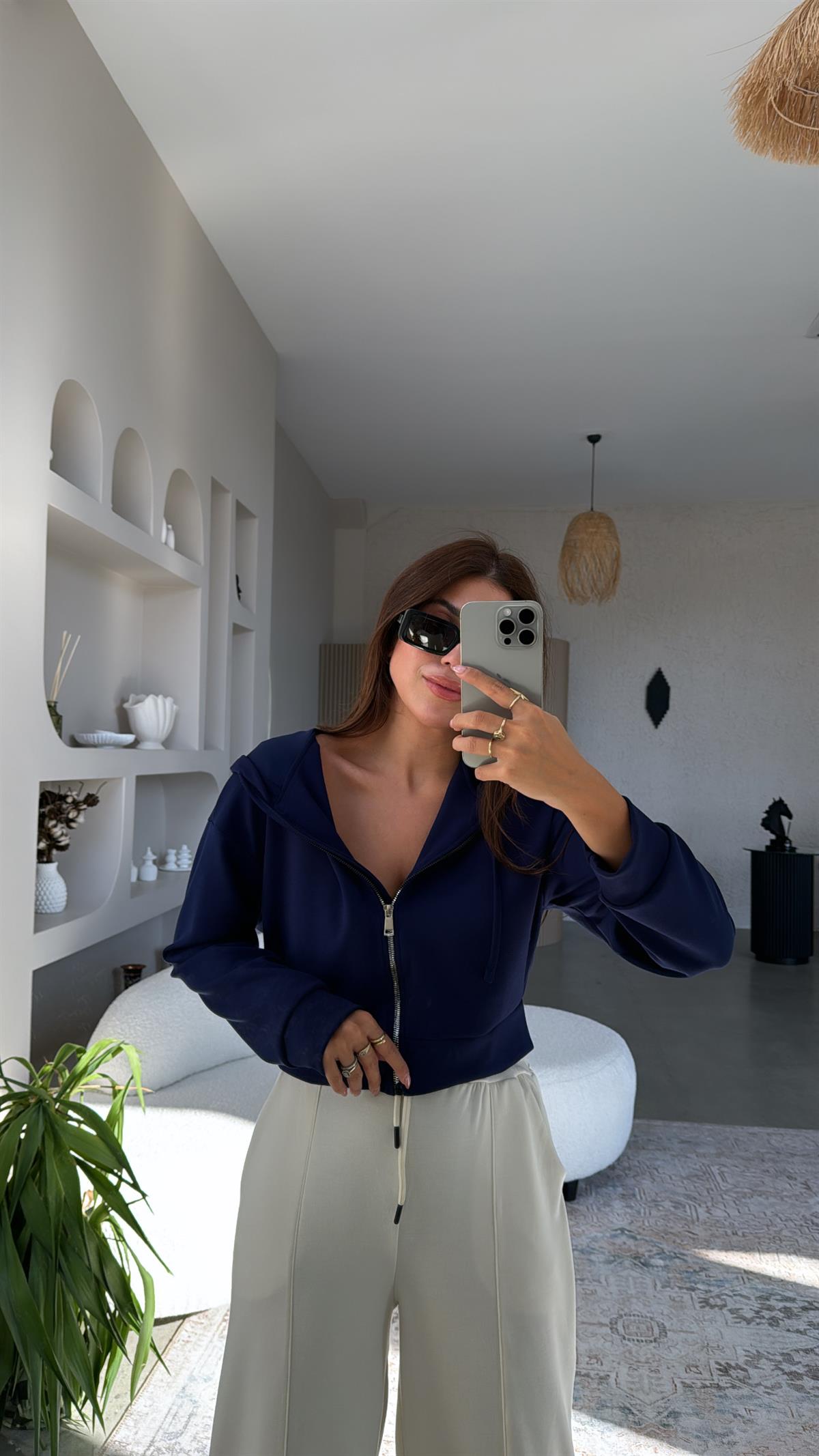 Lacivert Fermuarlı Modal Kısa Ceket