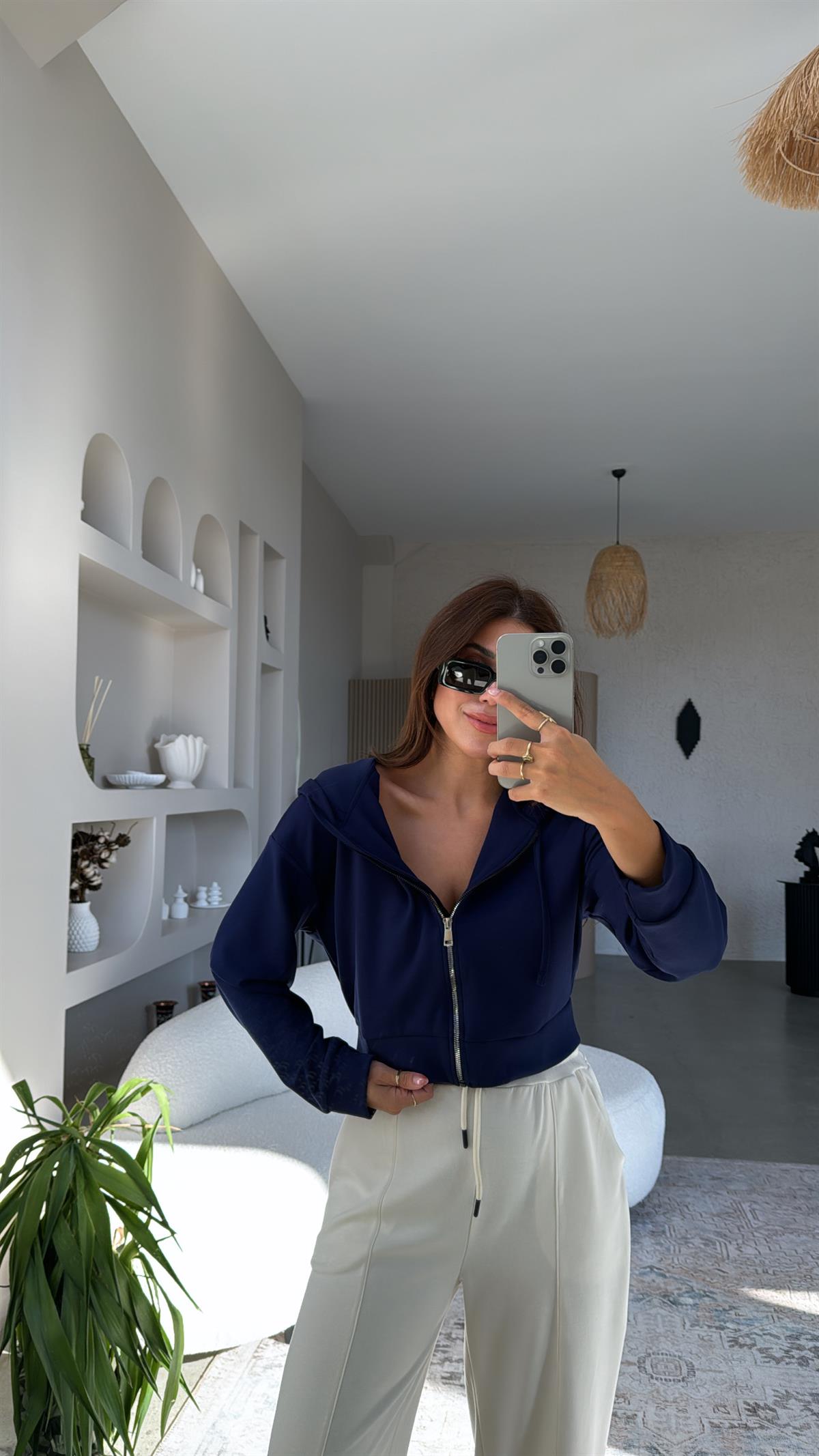 Lacivert Fermuarlı Modal Kısa Ceket