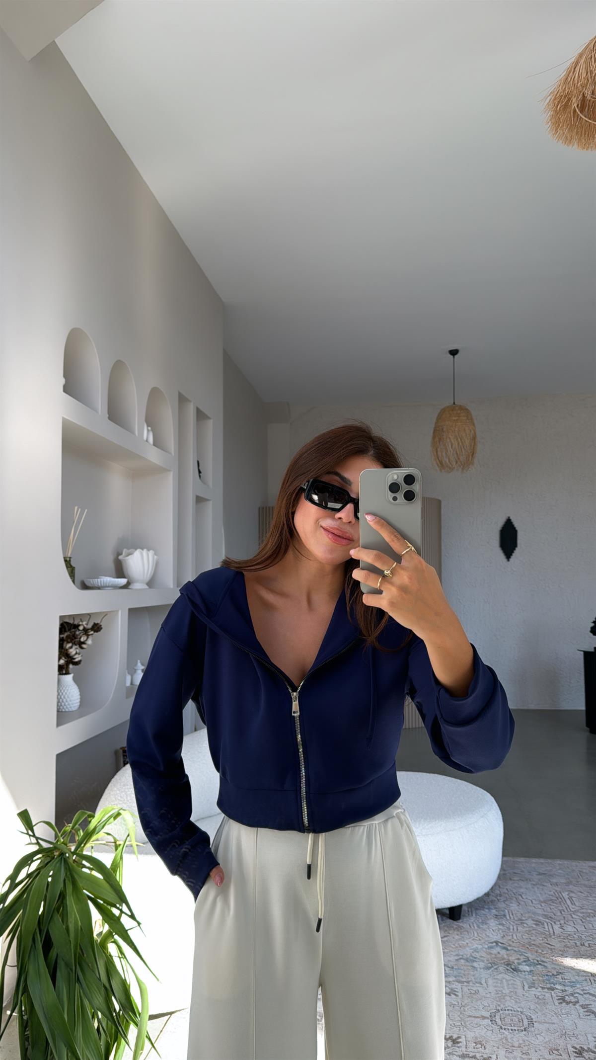 Lacivert Fermuarlı Modal Kısa Ceket