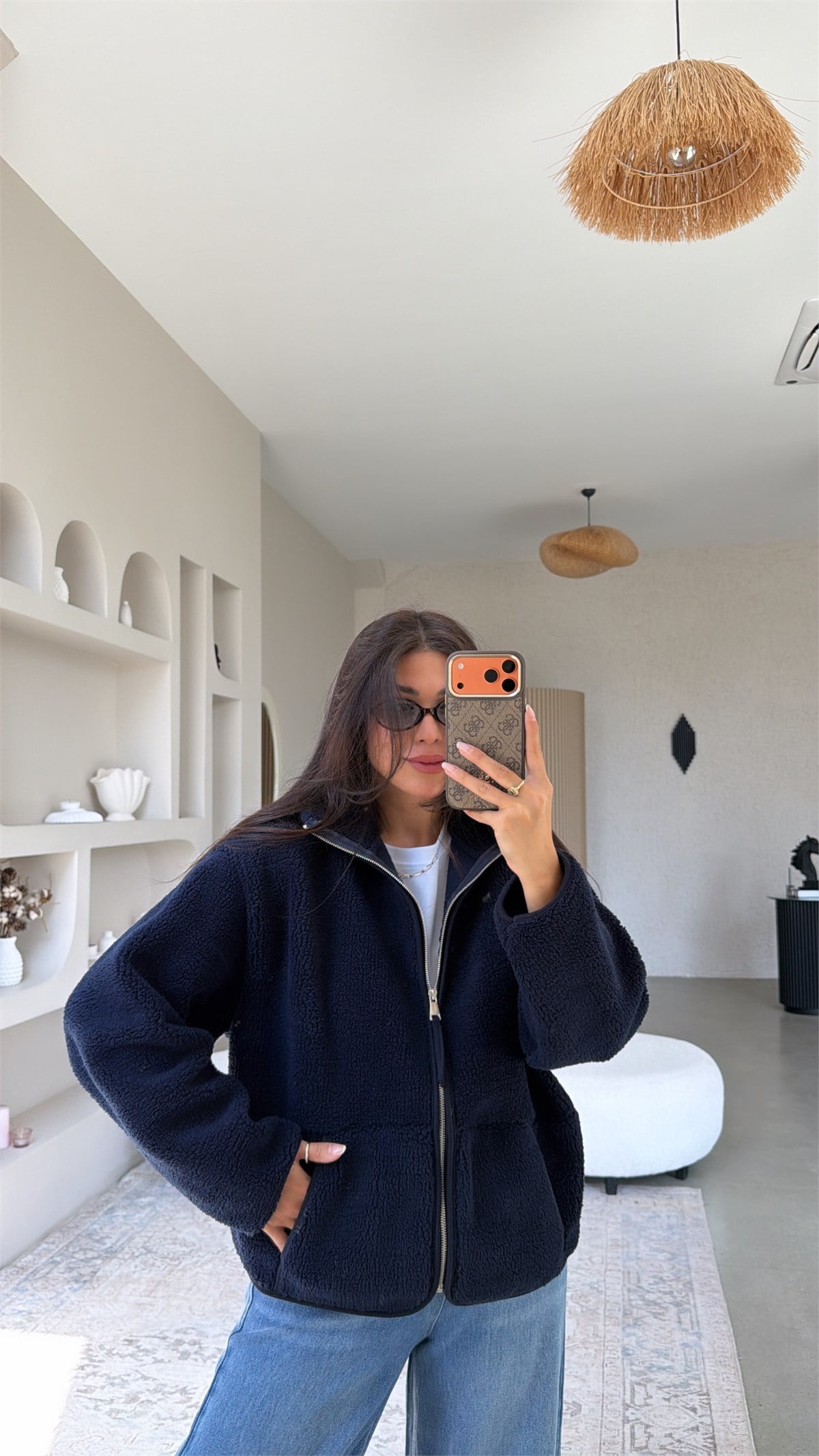 Lacivert Fermuarlı Polar Ceket