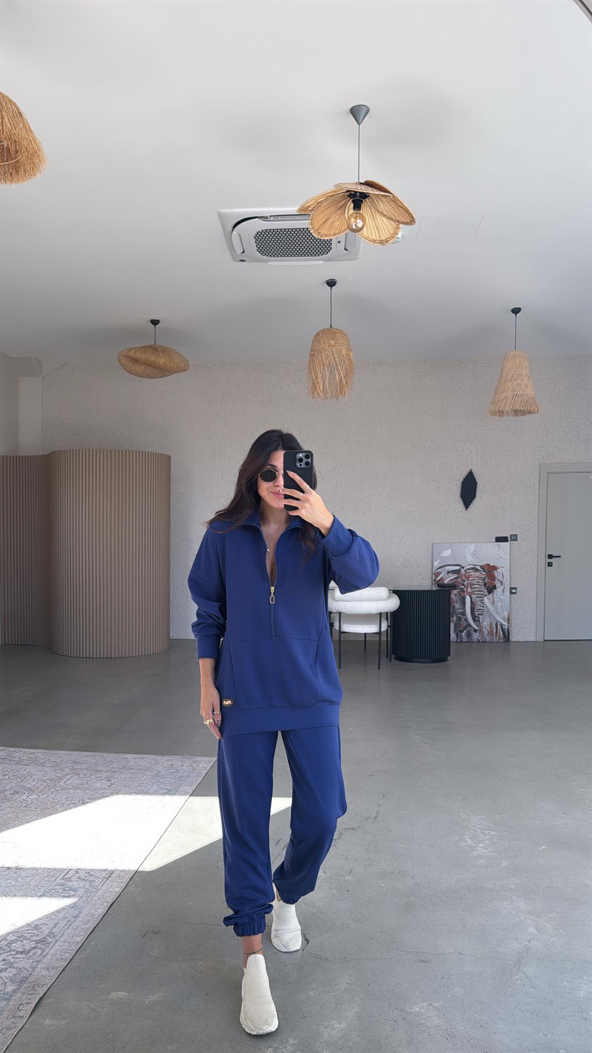 Lacivert Fermuarlı Sweatli Aksesuarlı Eşofman Takımı