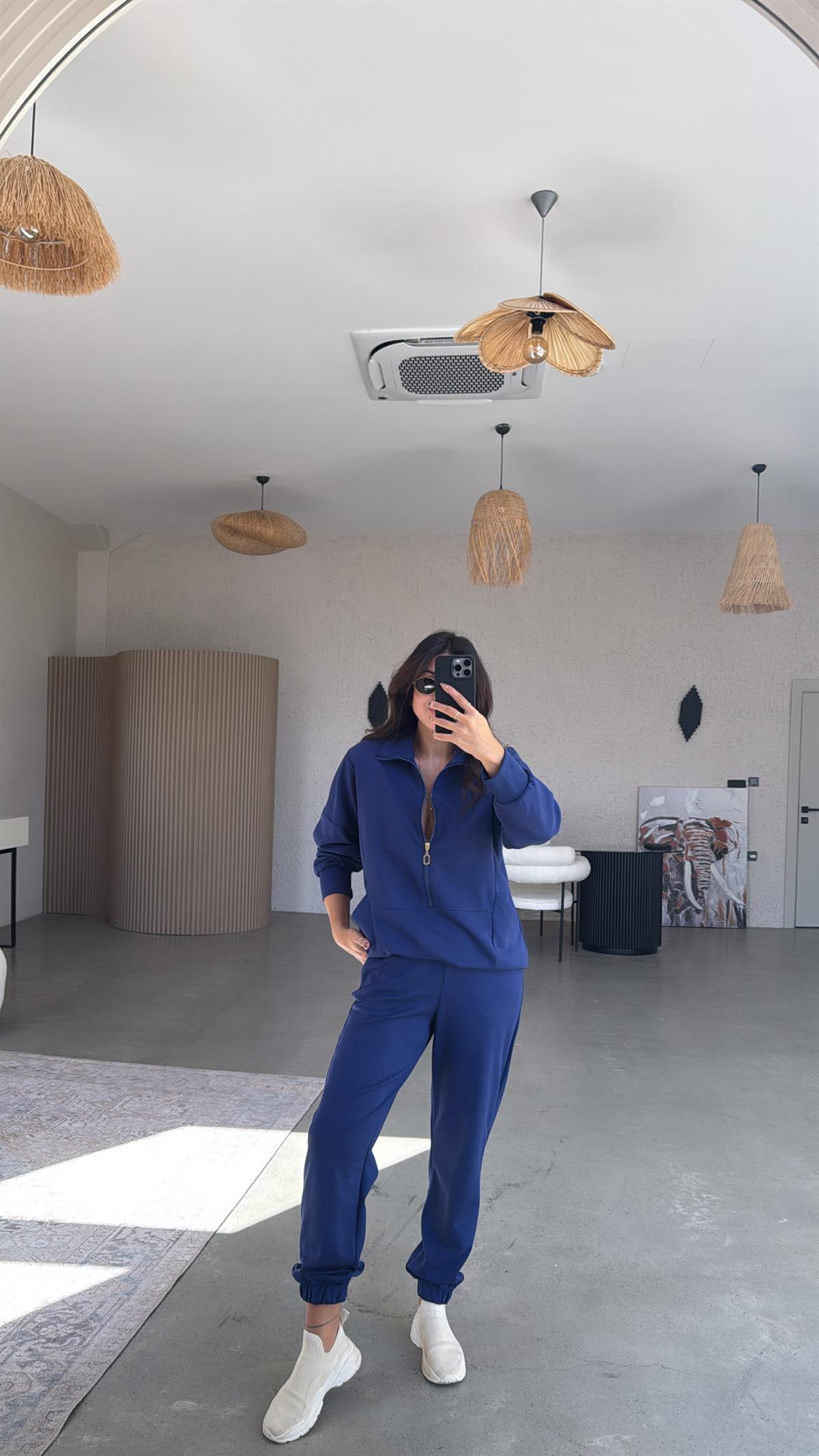 Lacivert Fermuarlı Sweatli Aksesuarlı Eşofman Takımı