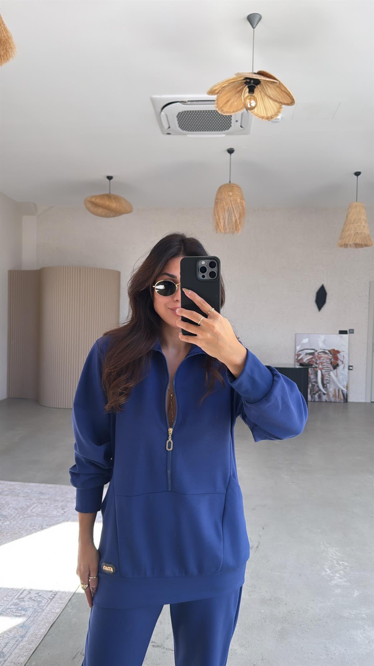 Lacivert Fermuarlı Sweatli Aksesuarlı Eşofman Takımı