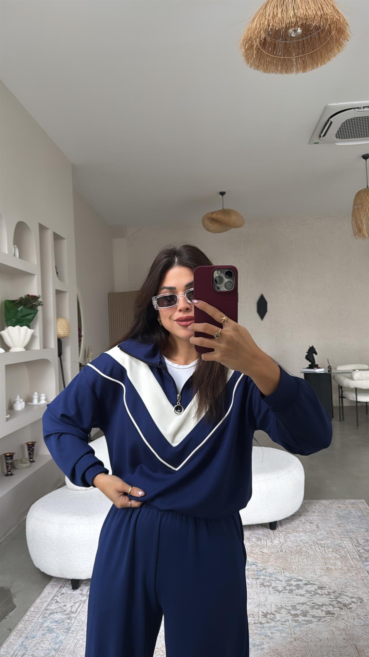 Lacivert Garnili Modal Takım