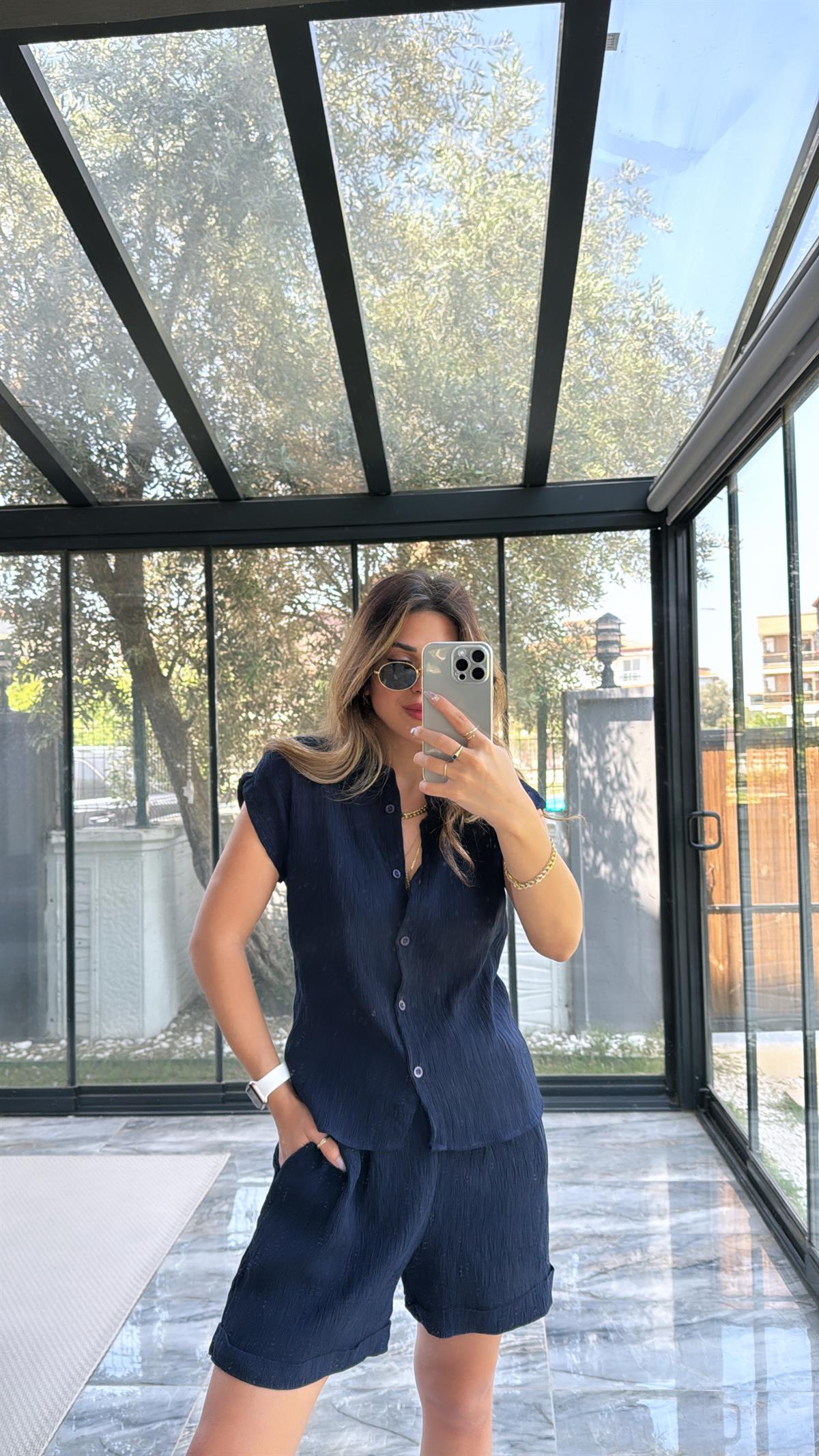 Lacivert Gömlek Şort Takım