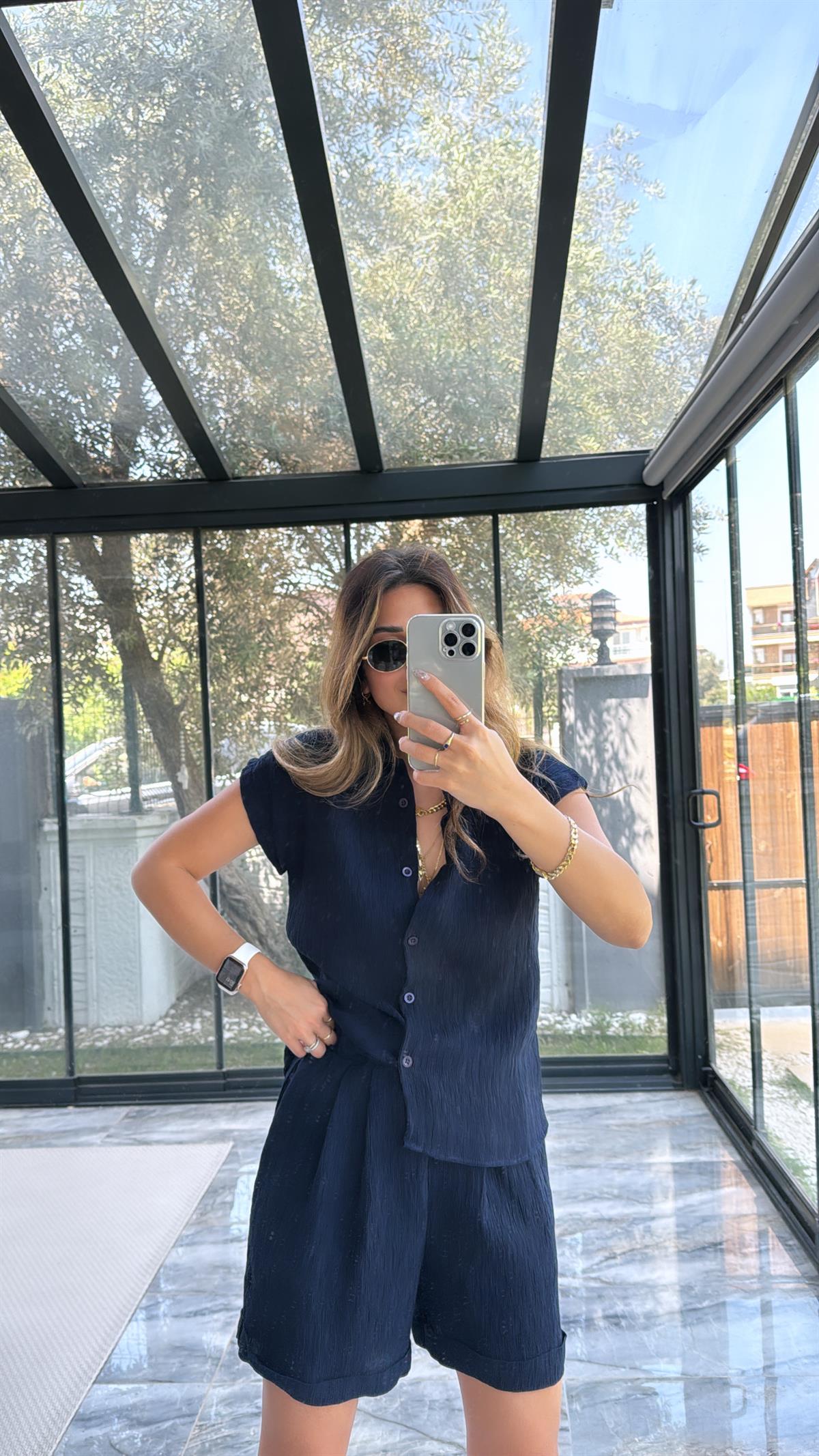 Lacivert Gömlek Şort Takım