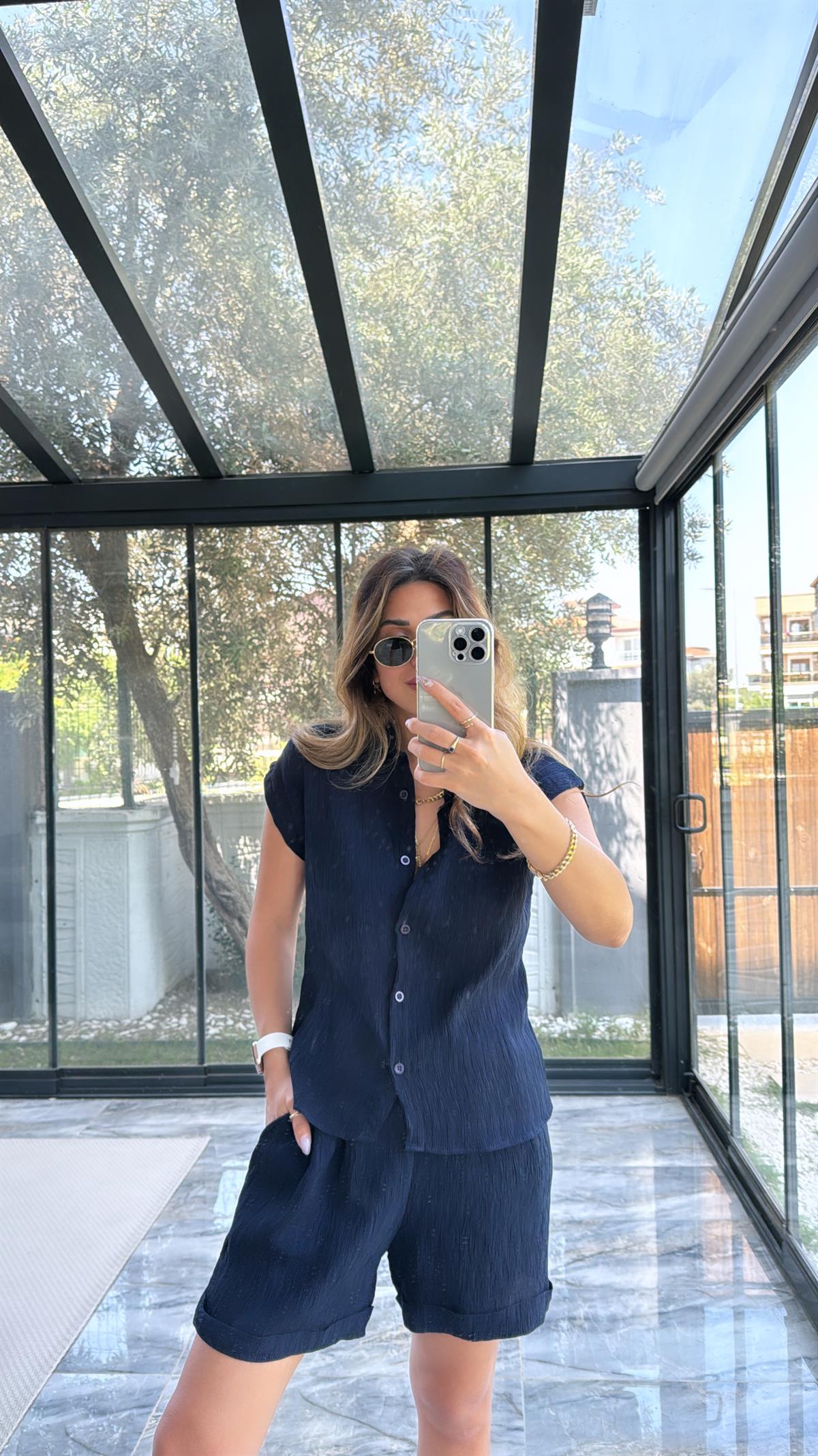 Lacivert Gömlek Şort Takım