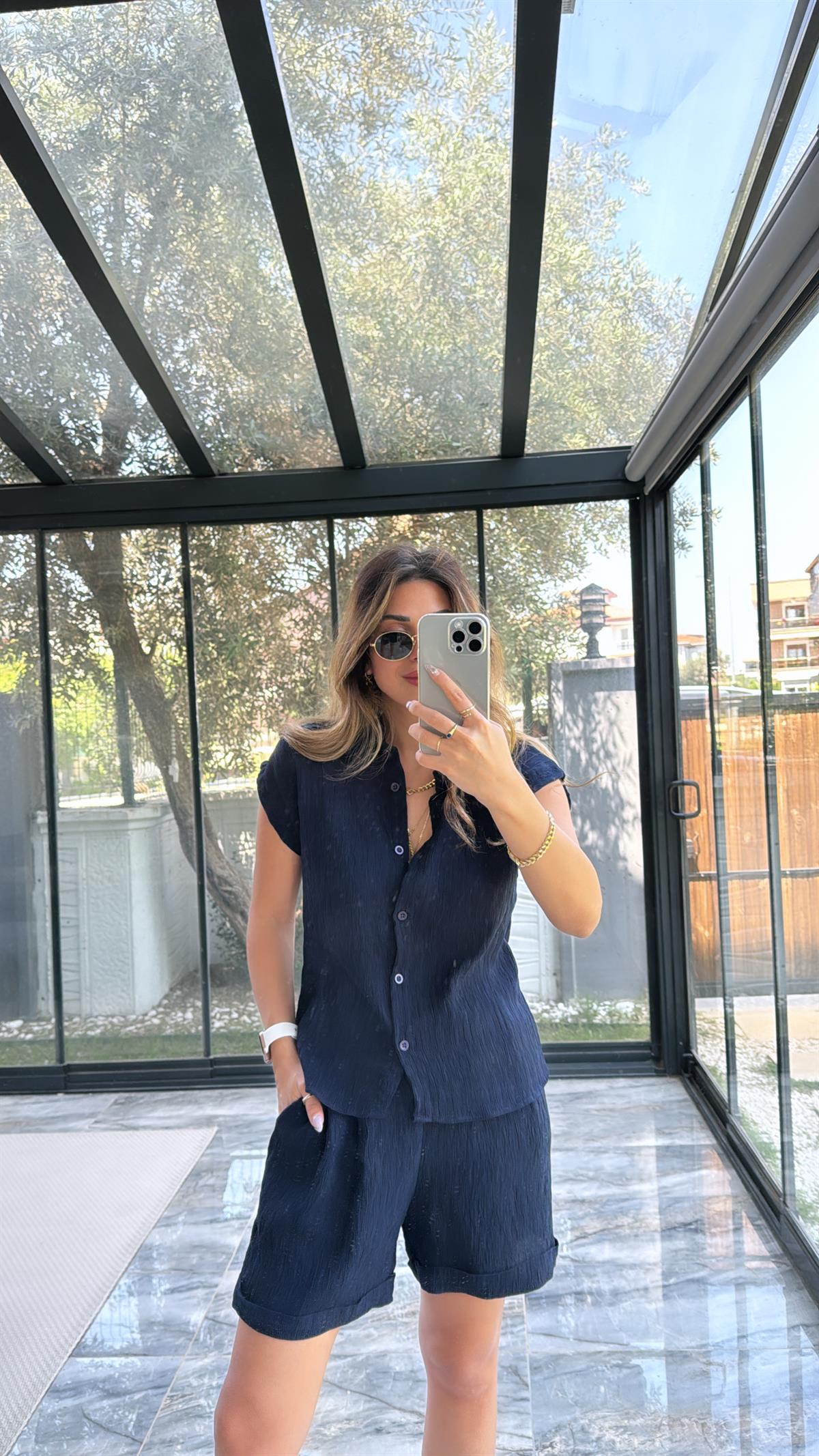 Lacivert Gömlek Şort Takım