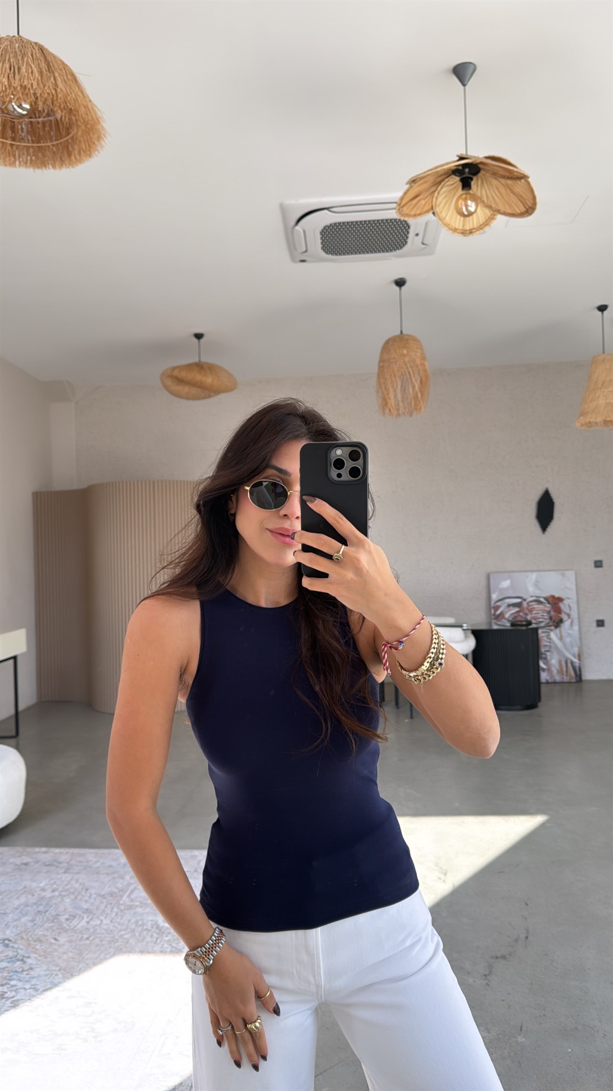 Lacivert Halter Yaka Pamuk Atlet