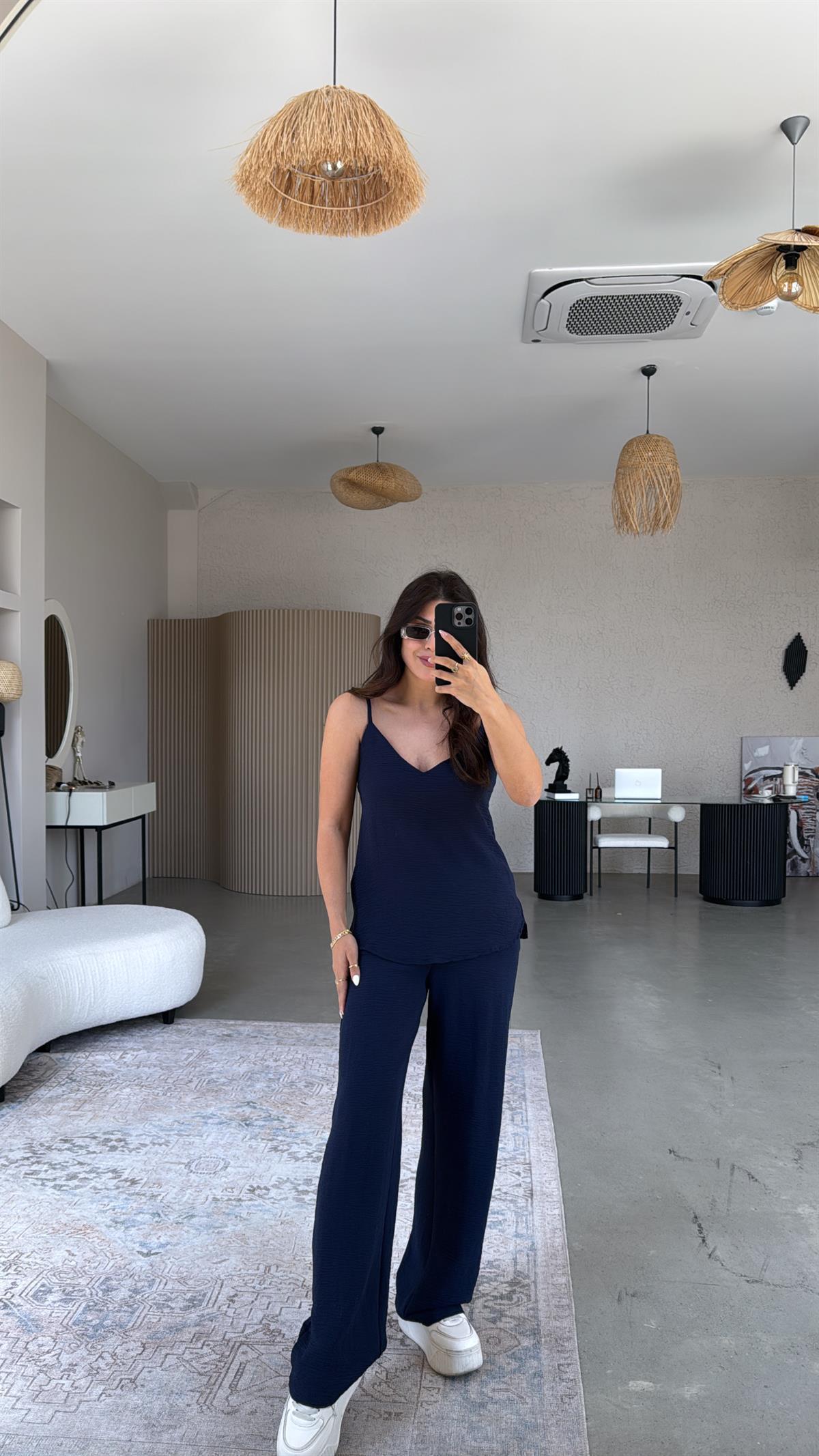 Lacivert İp Askılı Basic Tiril Takım