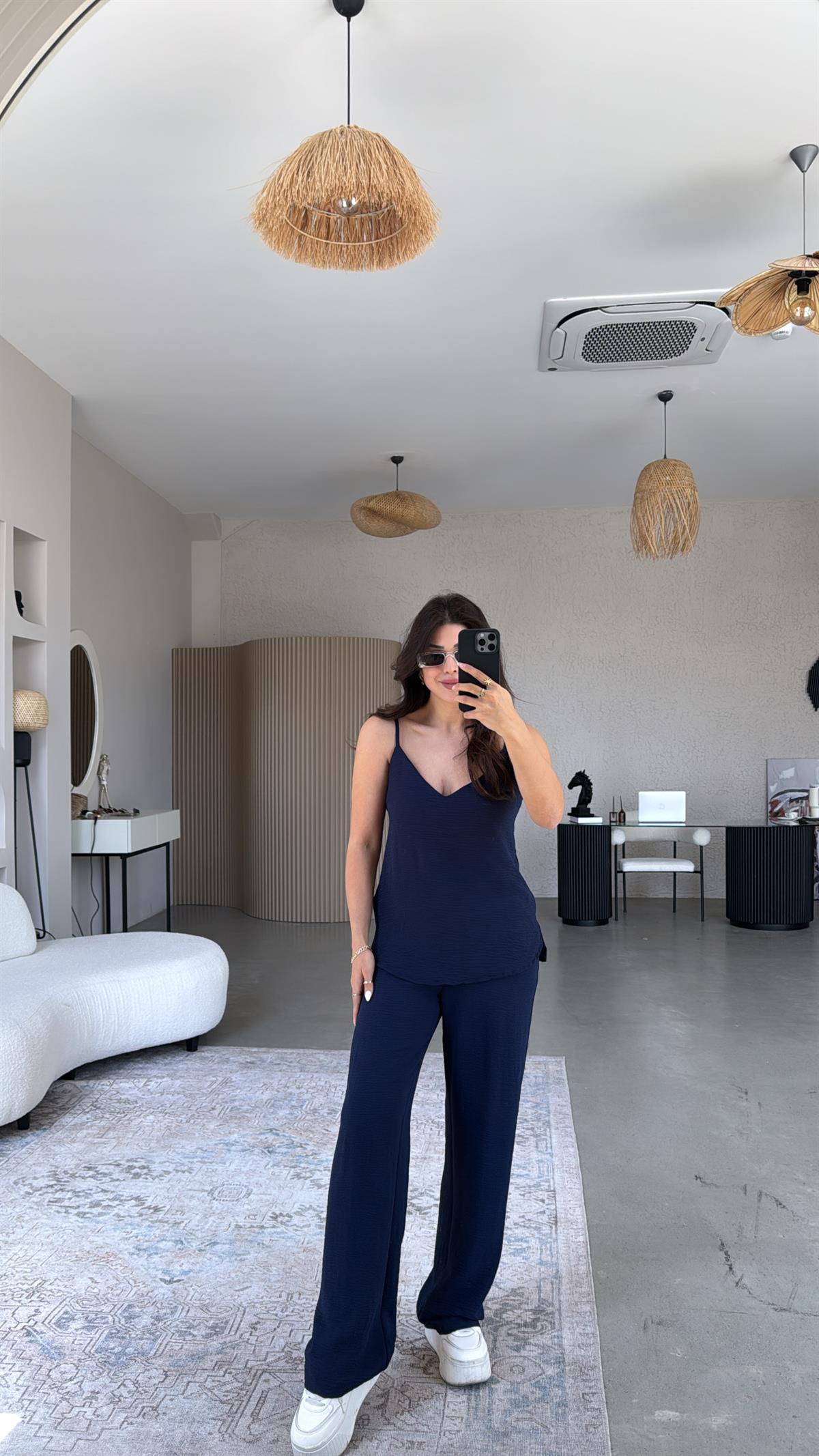 Lacivert İp Askılı Basic Tiril Takım