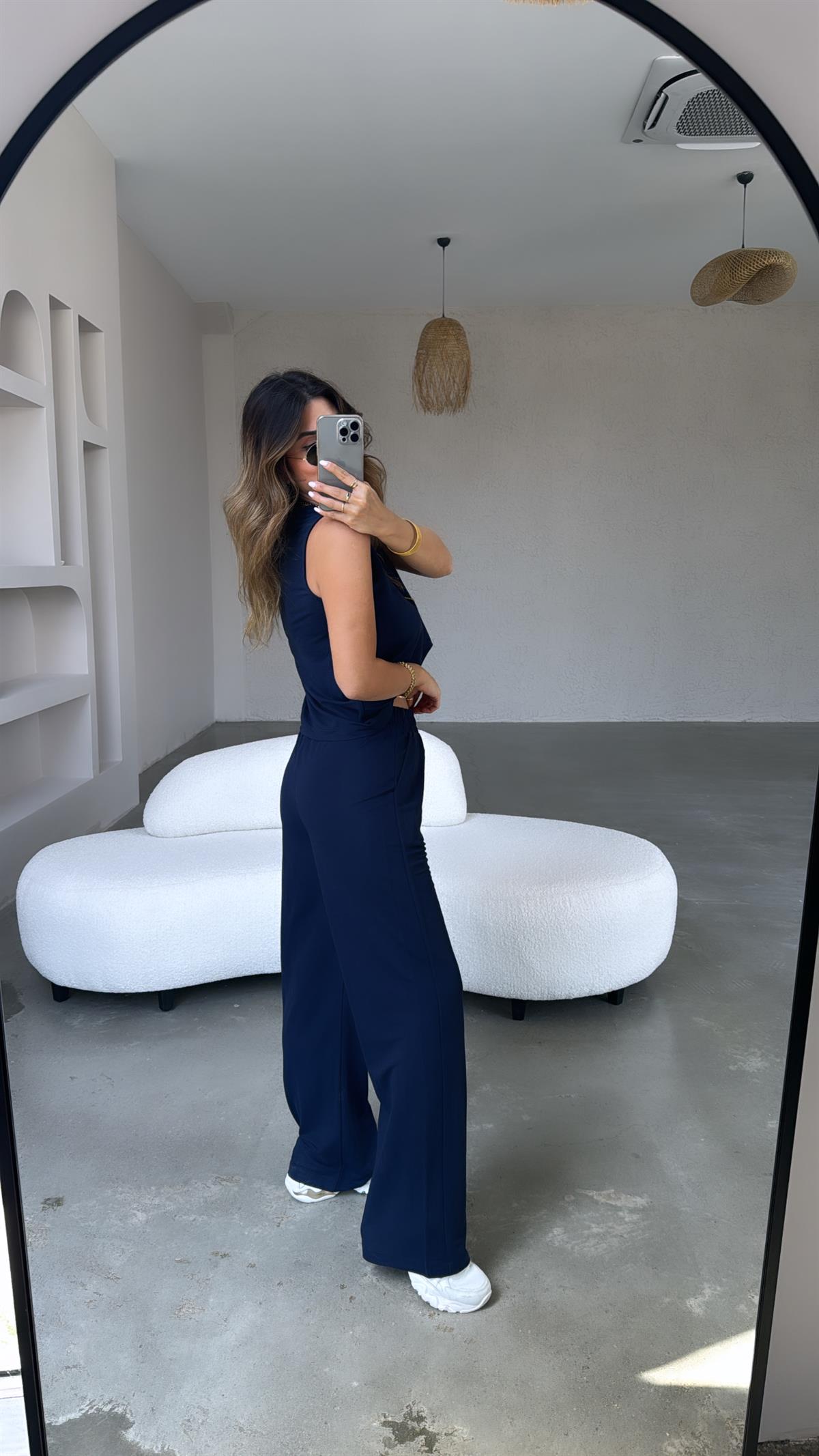 Lacivert Keten Bol Paça Takım