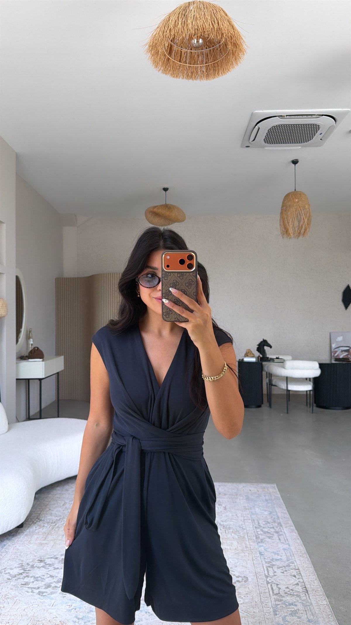 Lacivert Kruvaze Şortlu Tulum