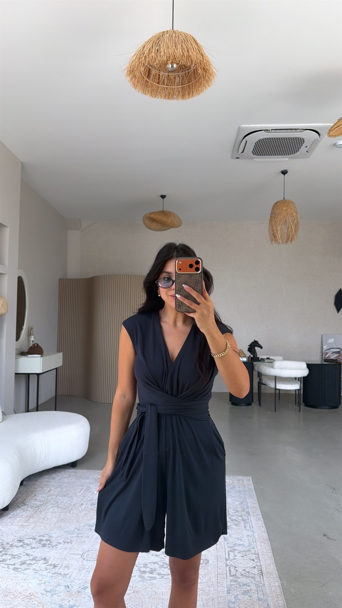 Lacivert Kruvaze Şortlu Tulum